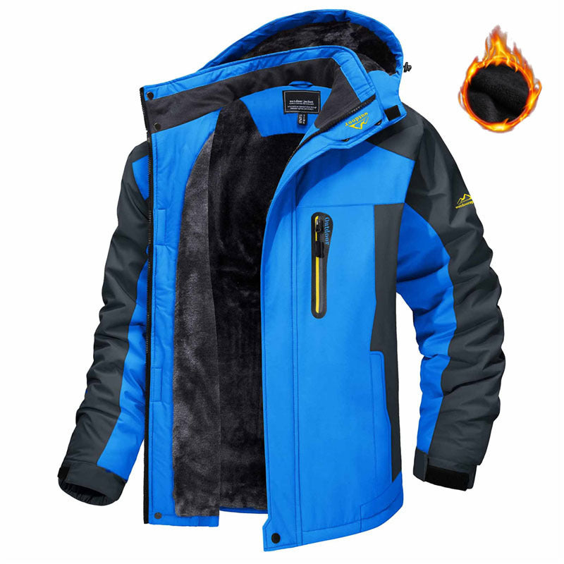 Winter Hooded Jacket Fashion Casual Warm Fleece Windproof Rainproof Parka Windbreaker Men's Top