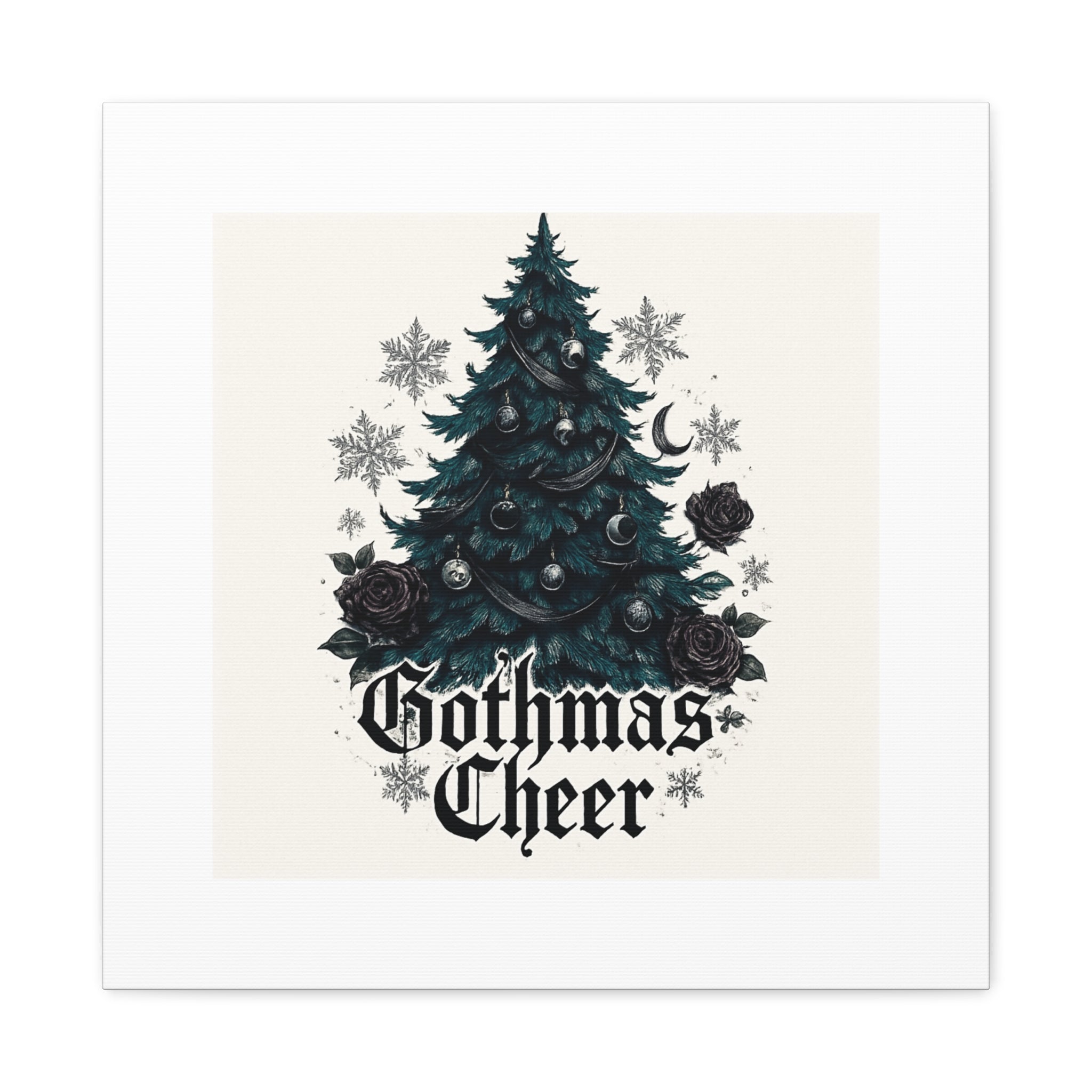 Gothmas Cheer Canvas Art — Gothic Christmas Tree Wall Decor