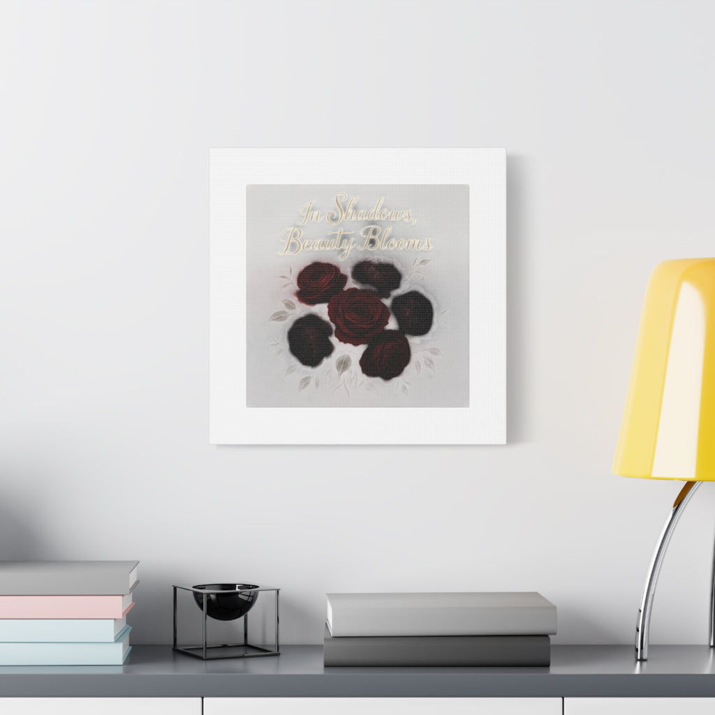 Canvas Wall Art - "In Shadows, Beauty Blooms" Dark Red Roses Stretched 1.25"