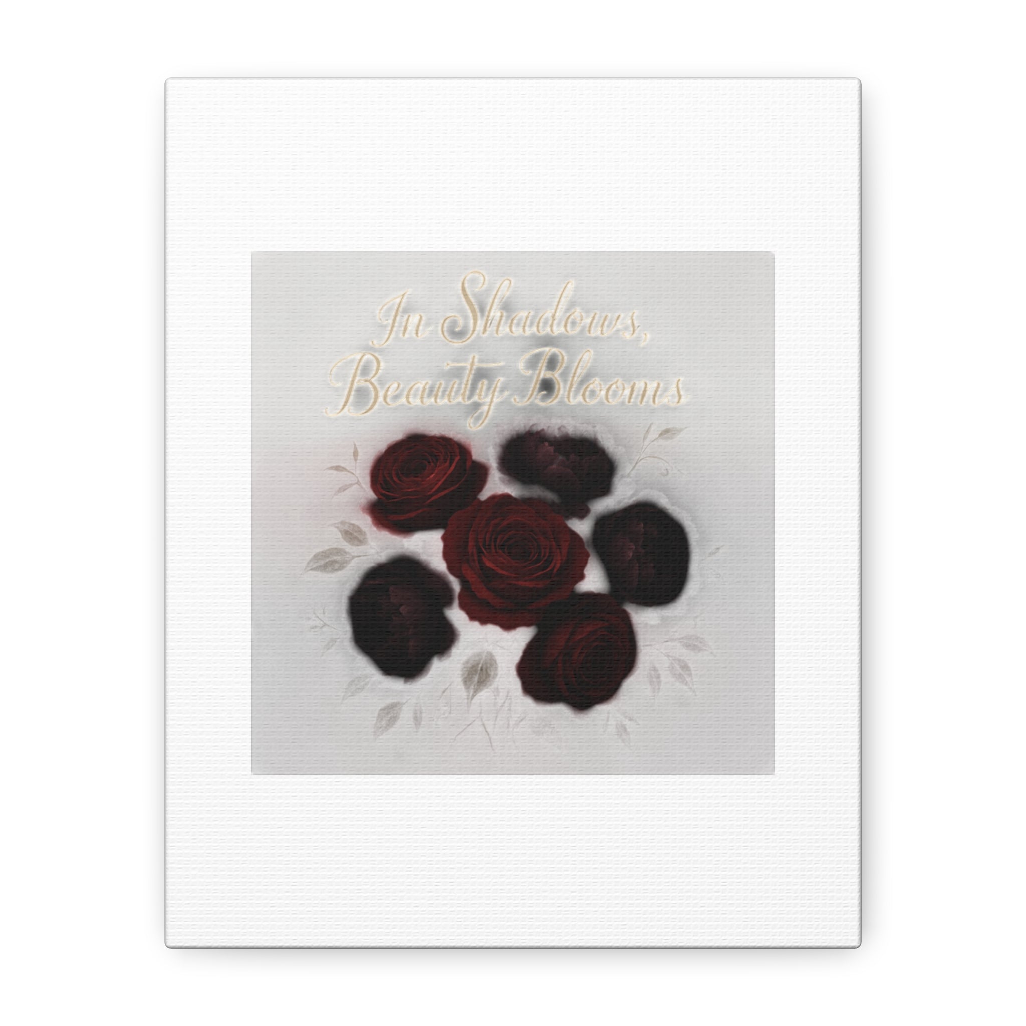 Canvas Wall Art - "In Shadows, Beauty Blooms" Dark Red Roses Stretched 1.25"