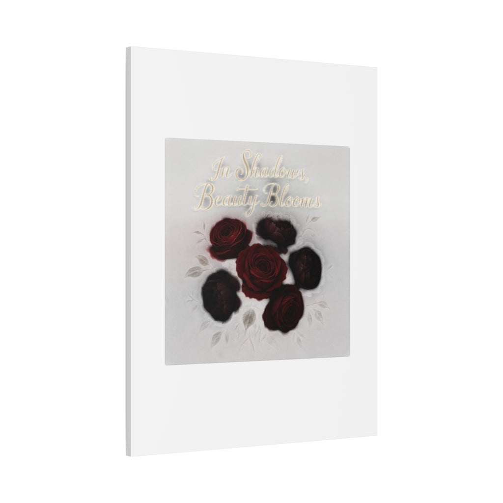 Canvas Wall Art - "In Shadows, Beauty Blooms" Dark Red Roses Stretched 1.25"