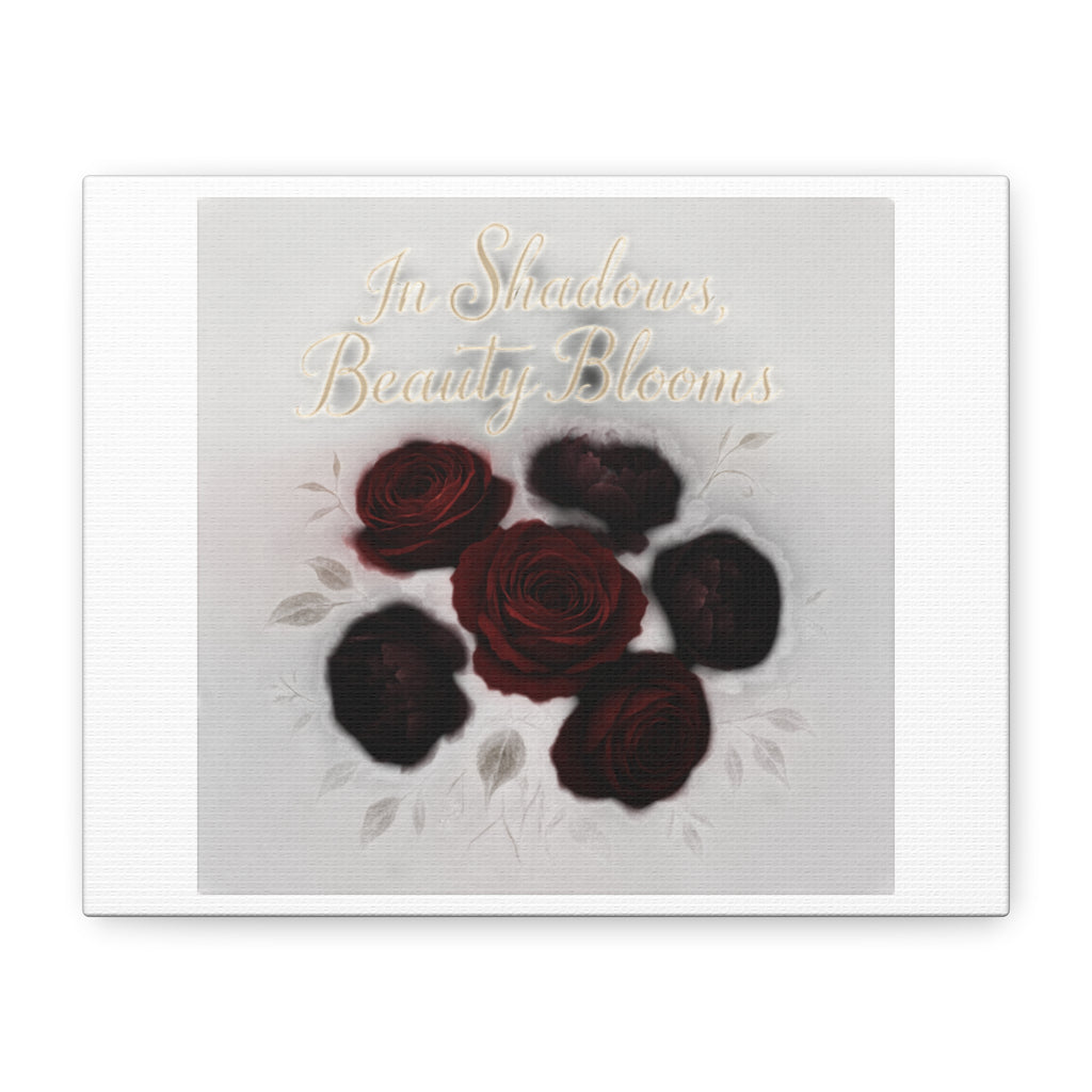Canvas Wall Art - "In Shadows, Beauty Blooms" Dark Red Roses Stretched 1.25"