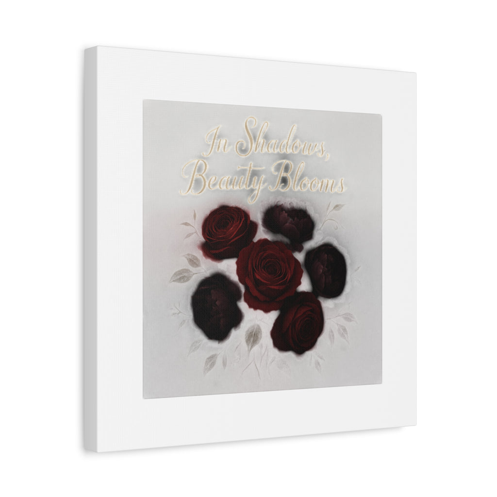 Canvas Wall Art - "In Shadows, Beauty Blooms" Dark Red Roses Stretched 1.25"