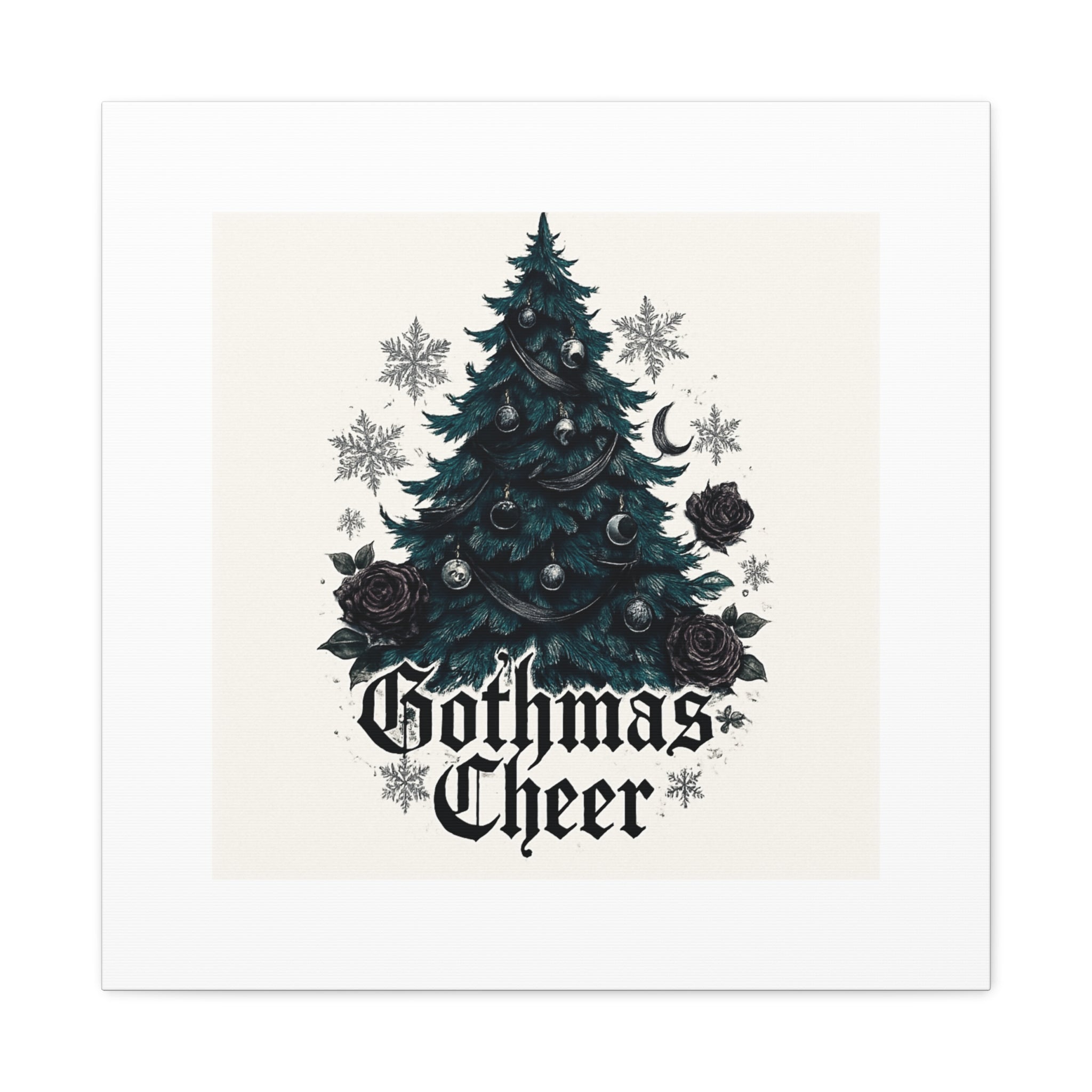 Gothmas Cheer Canvas Art — Gothic Christmas Tree Wall Decor