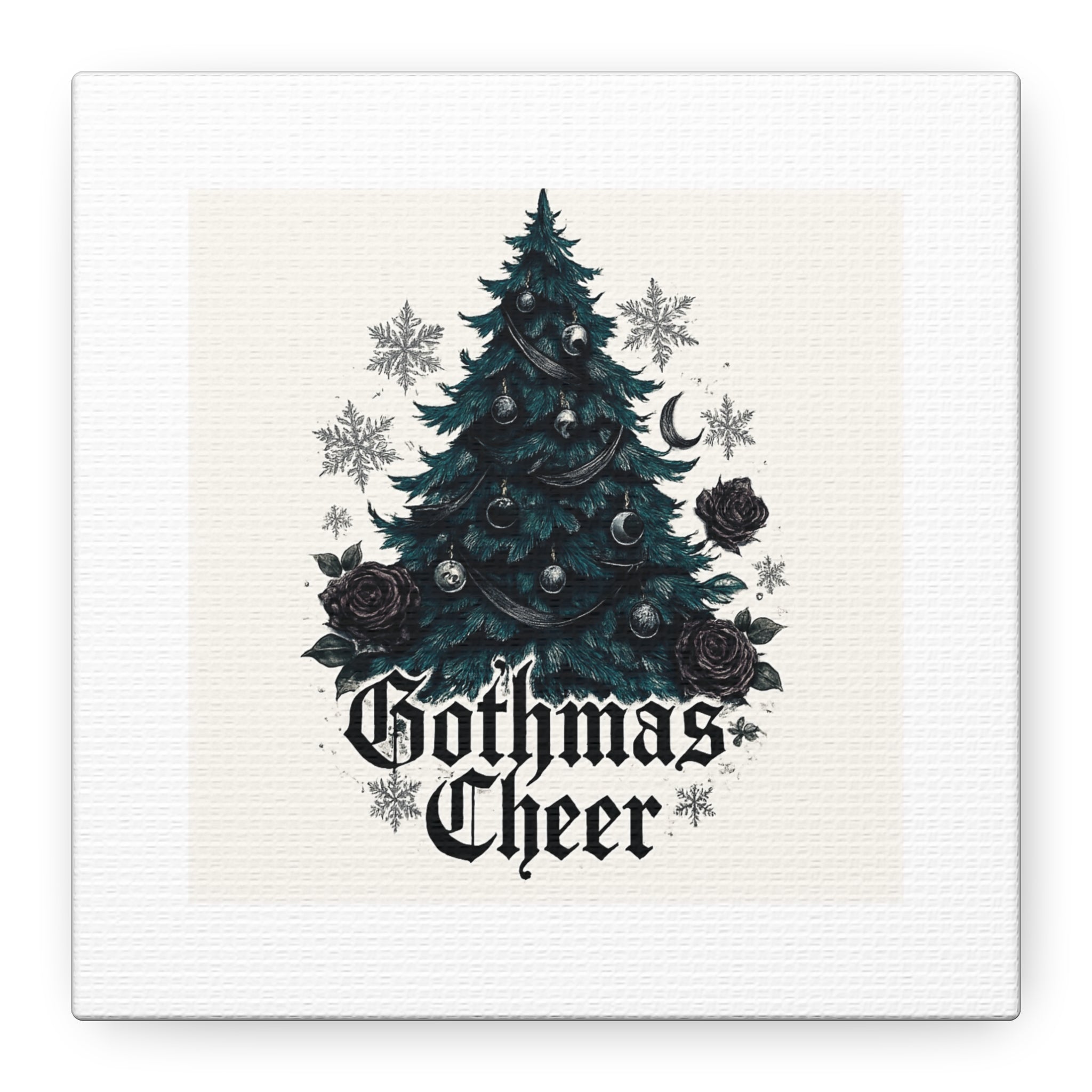 Gothmas Cheer Canvas Art — Gothic Christmas Tree Wall Decor