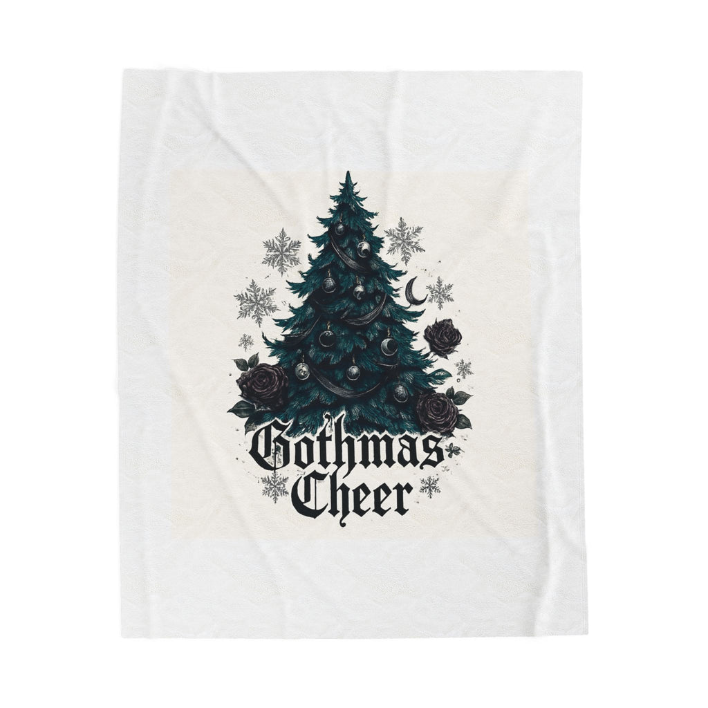 Gothmas Cheer Velveteen Plush Blanket — Gothic Christmas Tree Holiday Throw
