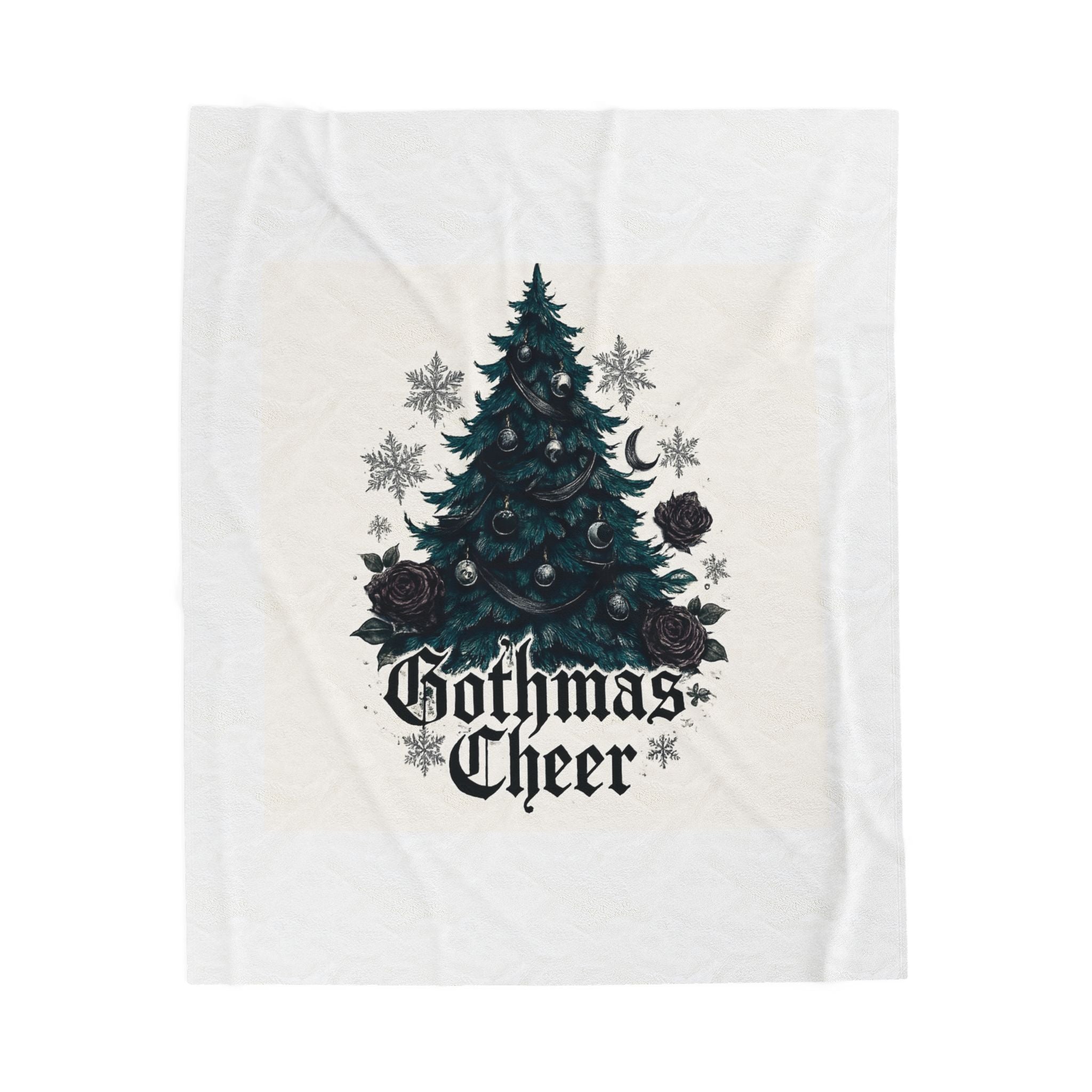 Gothmas Cheer Velveteen Plush Blanket — Gothic Christmas Tree Holiday Throw