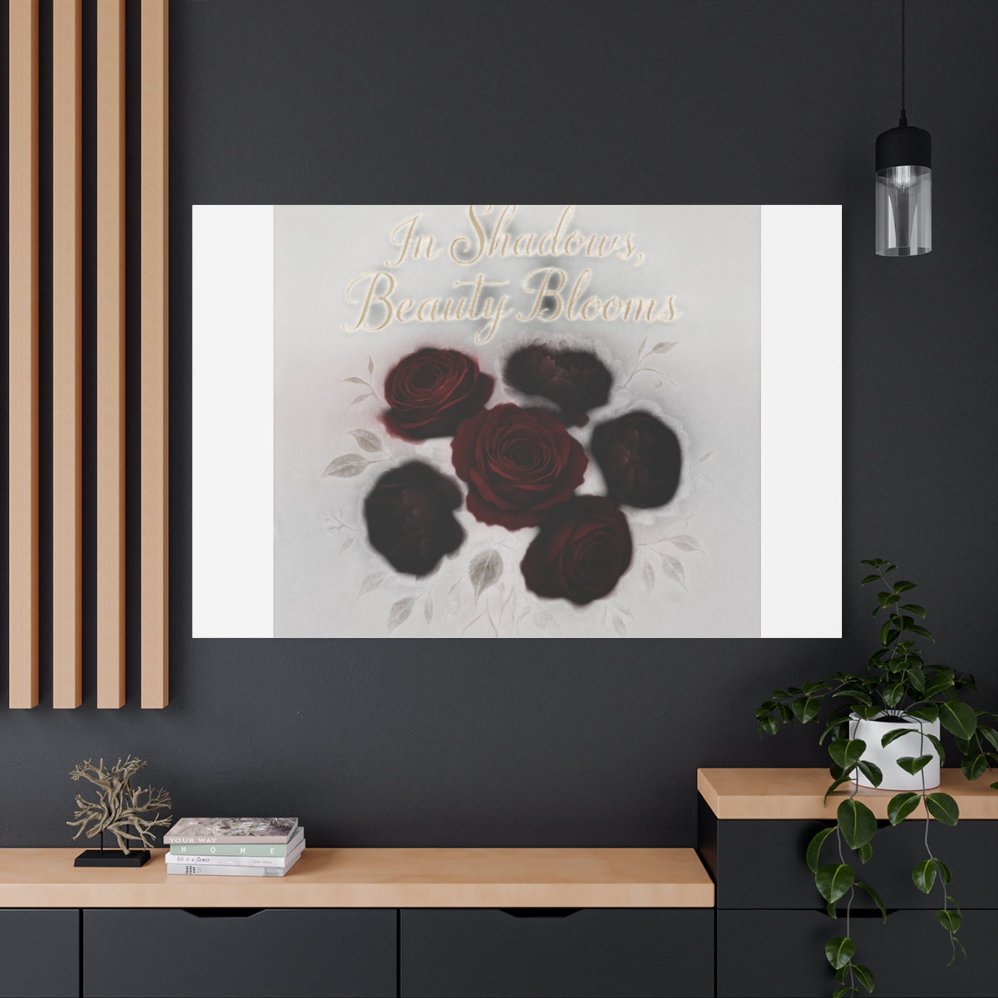 Canvas Wall Art - "In Shadows, Beauty Blooms" Dark Red Roses Stretched 1.25"