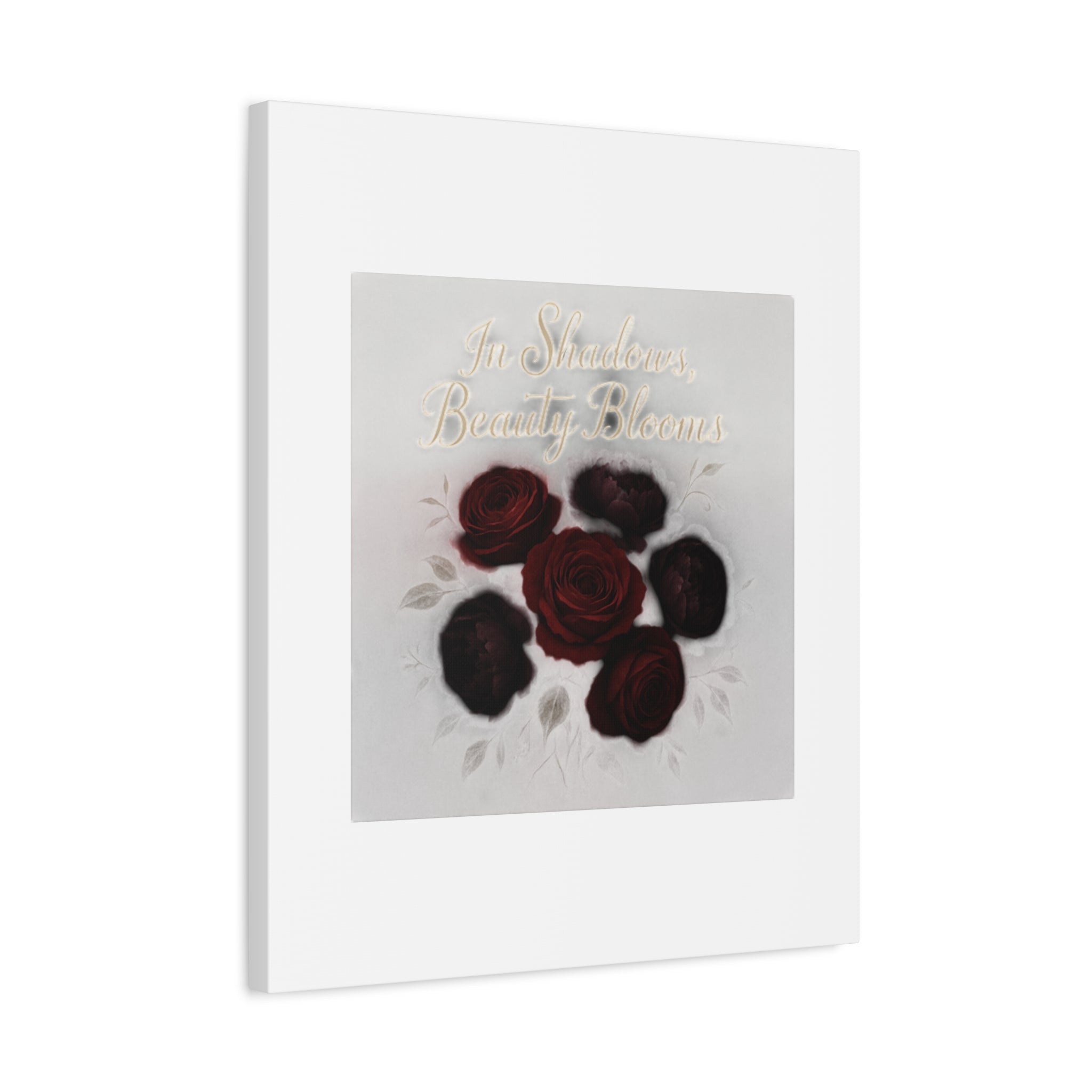 Canvas Wall Art - "In Shadows, Beauty Blooms" Dark Red Roses Stretched 1.25"