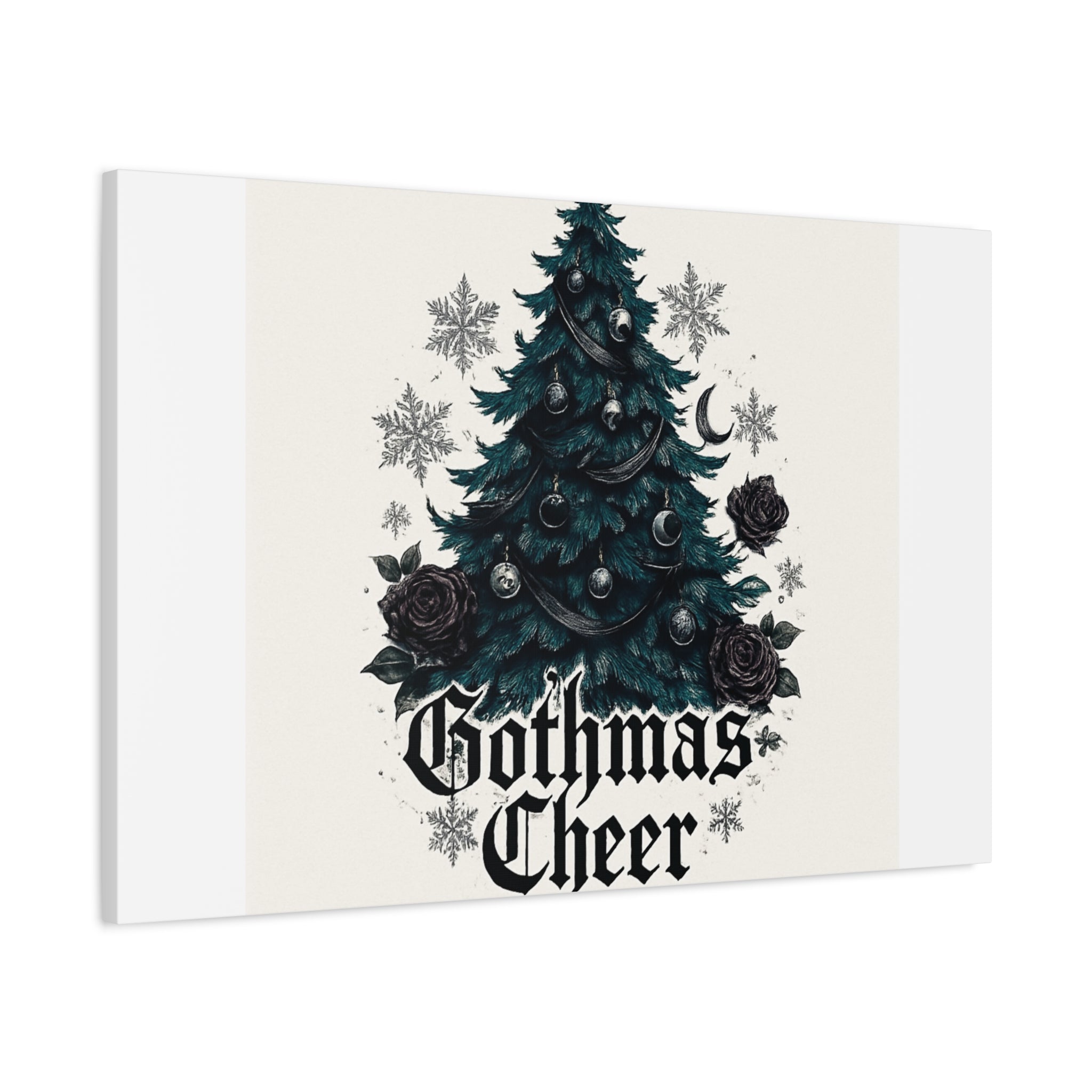 Gothmas Cheer Canvas Art — Gothic Christmas Tree Wall Decor
