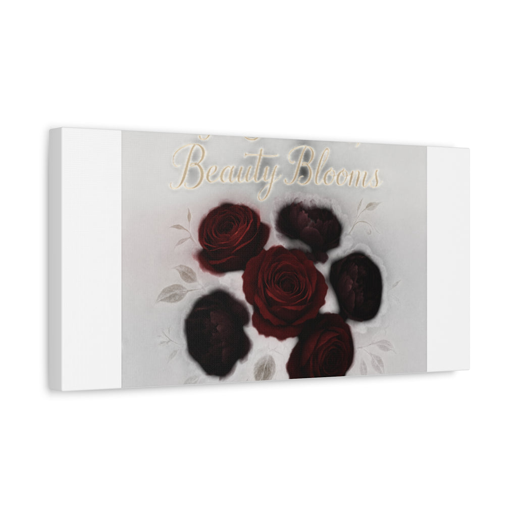 Canvas Wall Art - "In Shadows, Beauty Blooms" Dark Red Roses Stretched 1.25"