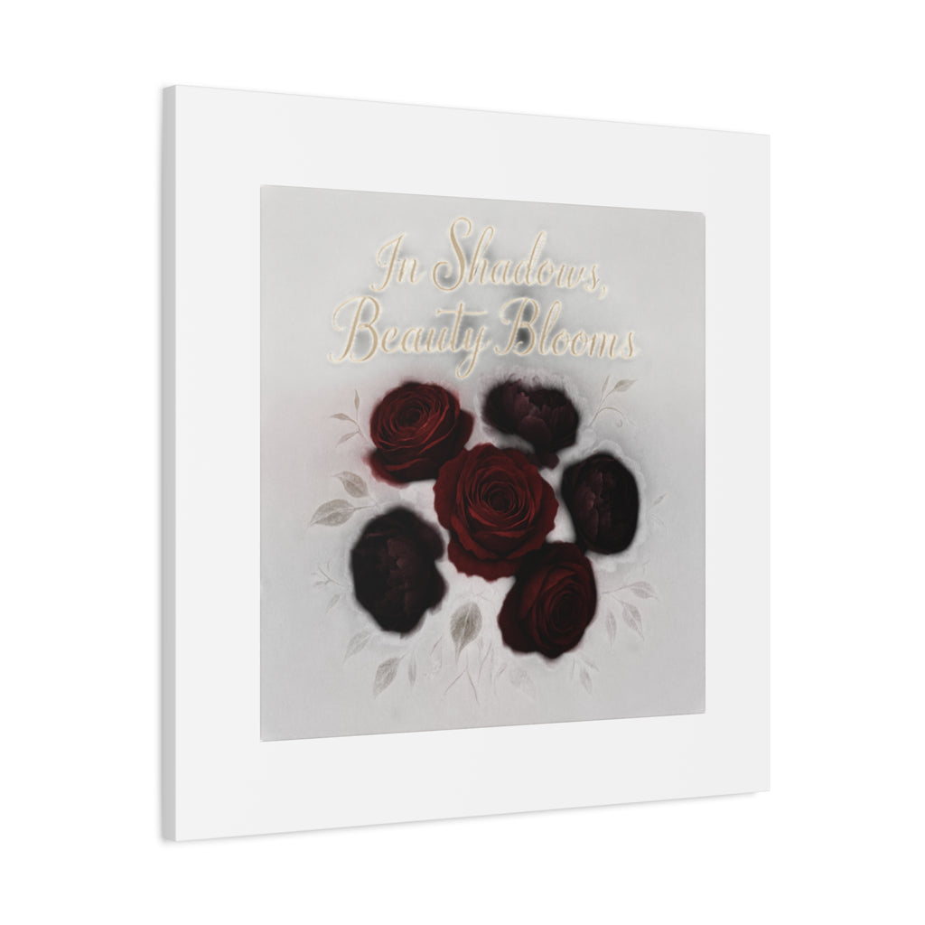 Canvas Wall Art - "In Shadows, Beauty Blooms" Dark Red Roses Stretched 1.25"