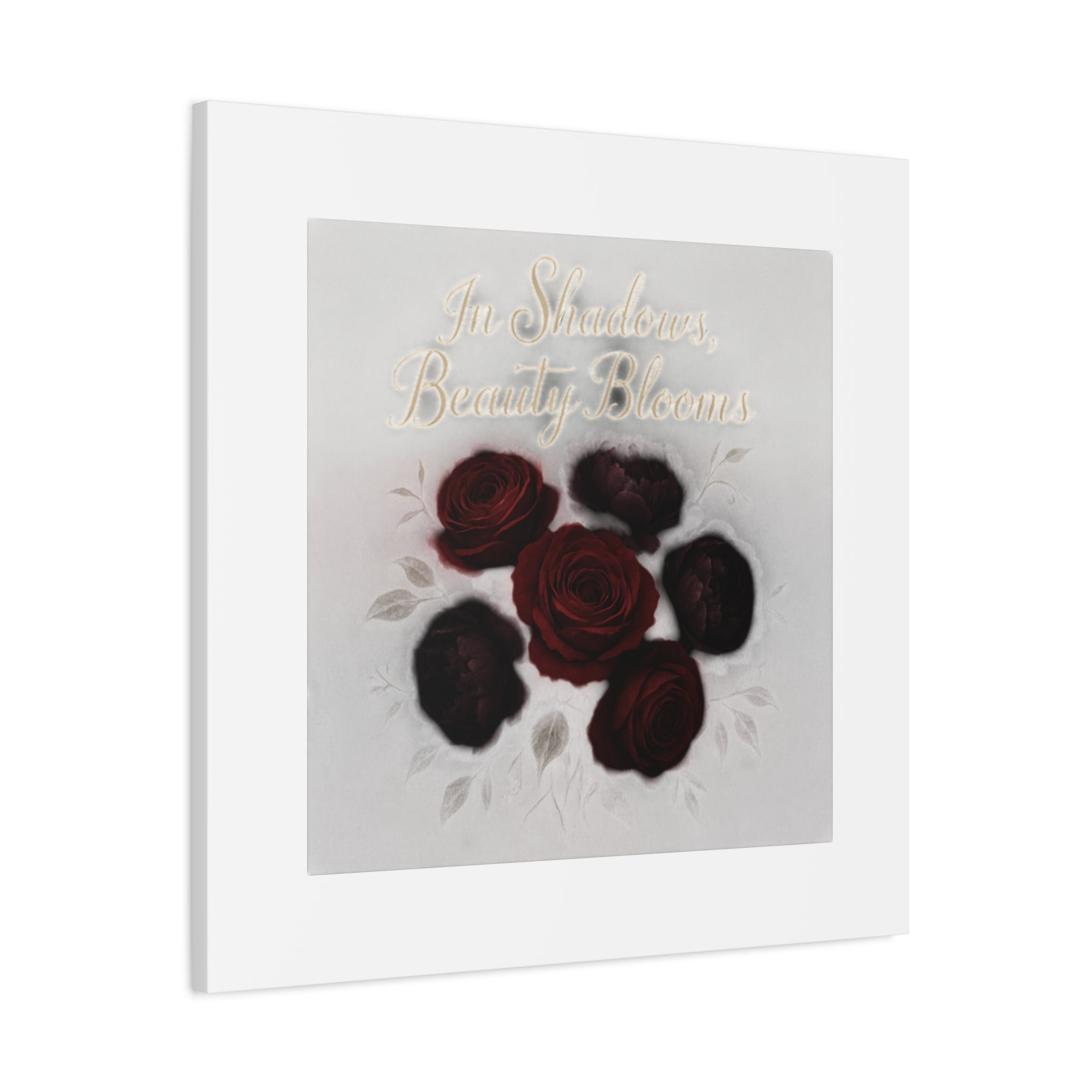 Canvas Wall Art - "In Shadows, Beauty Blooms" Dark Red Roses Stretched 1.25"