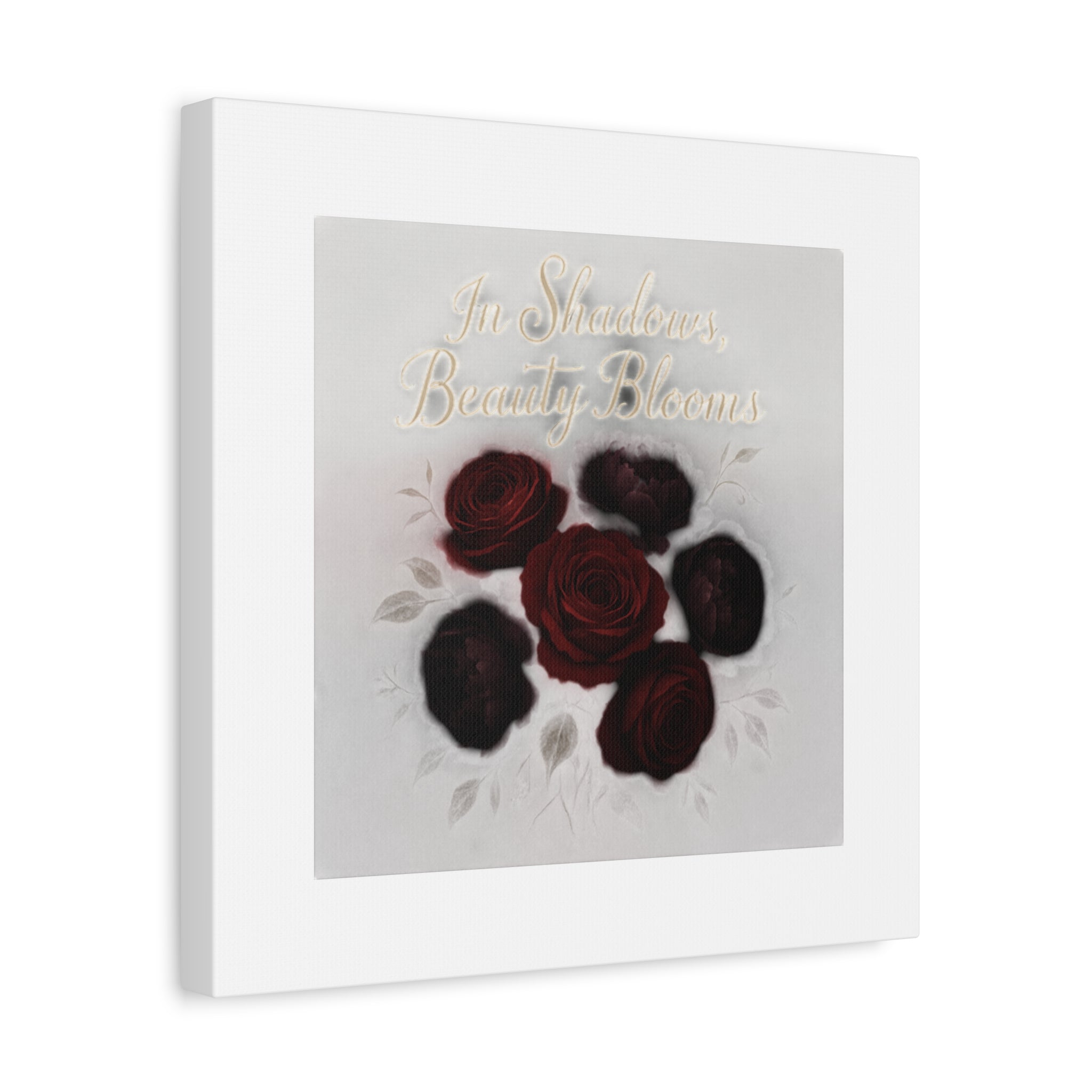 Canvas Wall Art - "In Shadows, Beauty Blooms" Dark Red Roses Stretched 1.25"