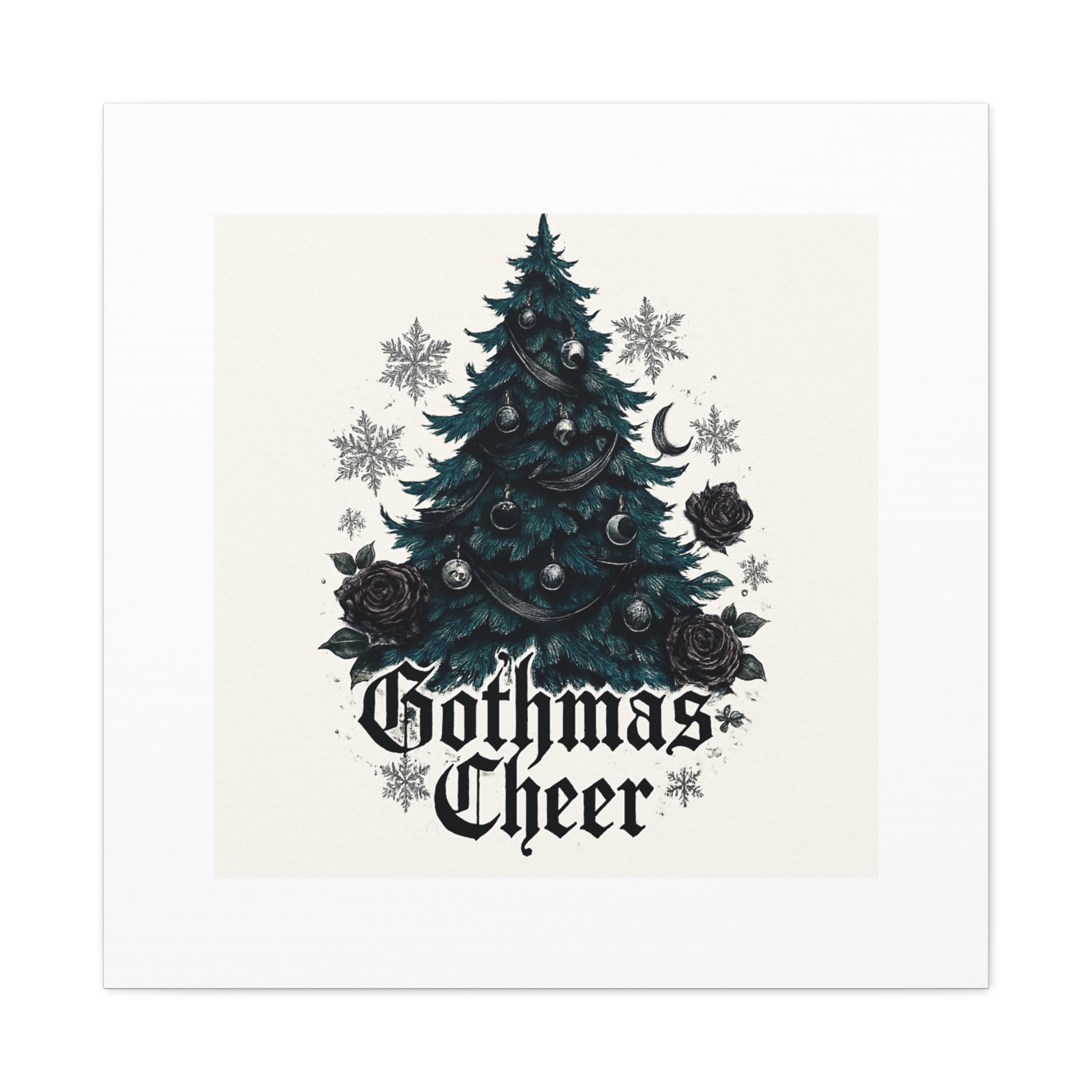 Gothmas Cheer Canvas Art — Gothic Christmas Tree Wall Decor