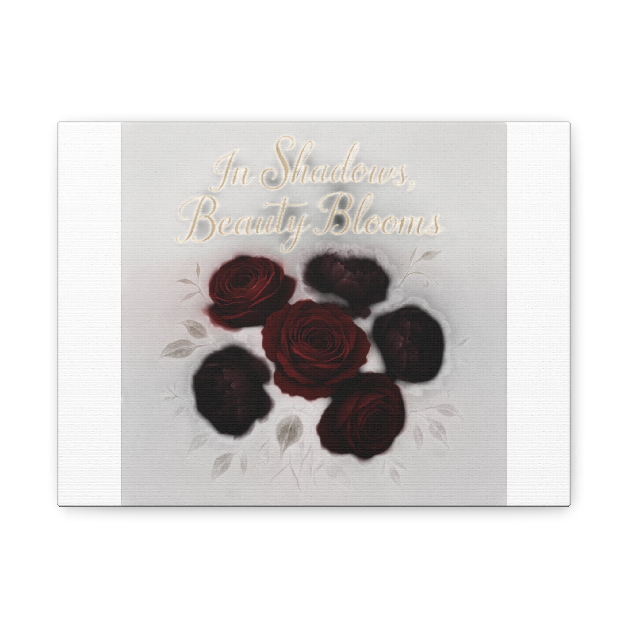 Canvas Wall Art - "In Shadows, Beauty Blooms" Dark Red Roses Stretched 1.25"