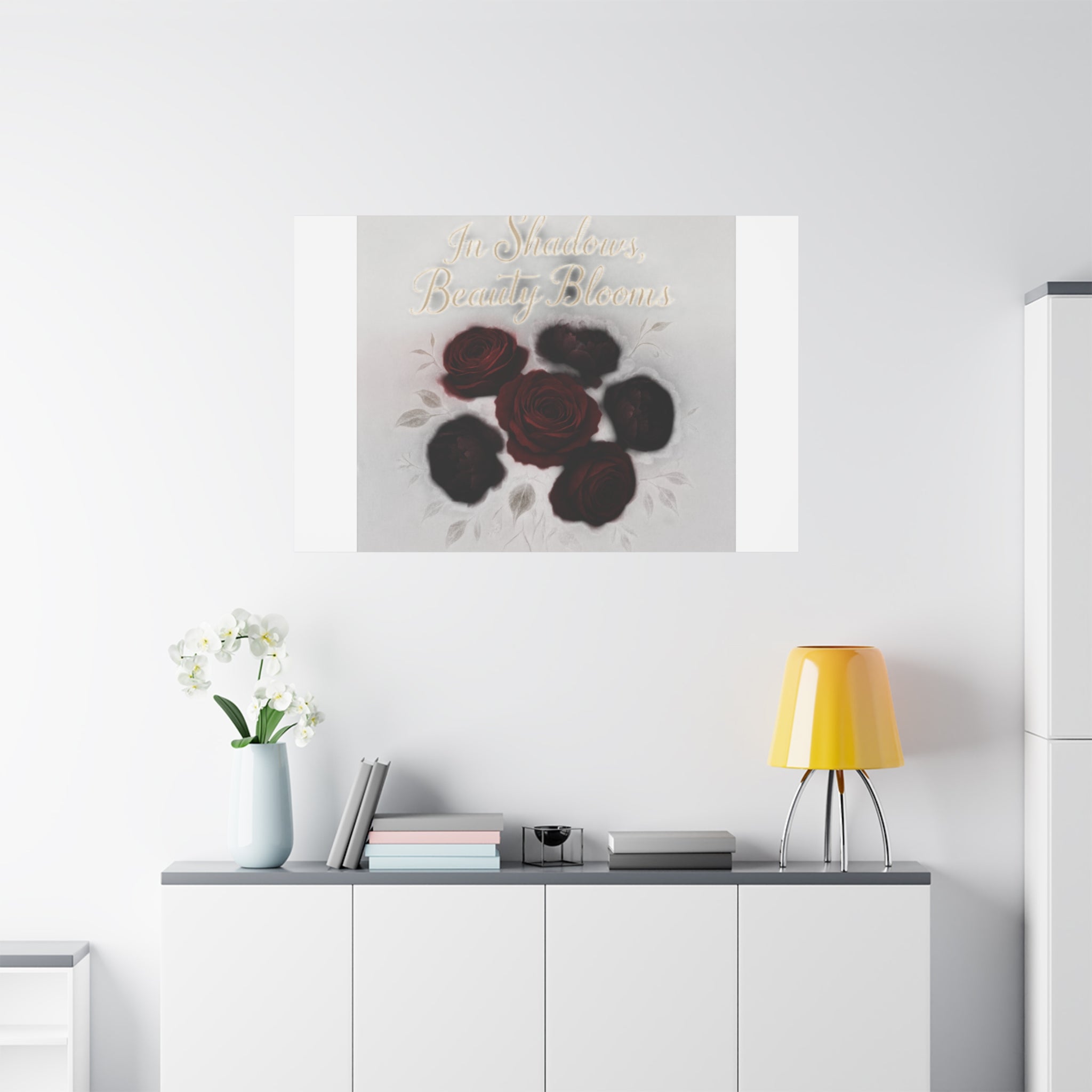 Canvas Wall Art - "In Shadows, Beauty Blooms" Dark Red Roses Stretched 1.25"
