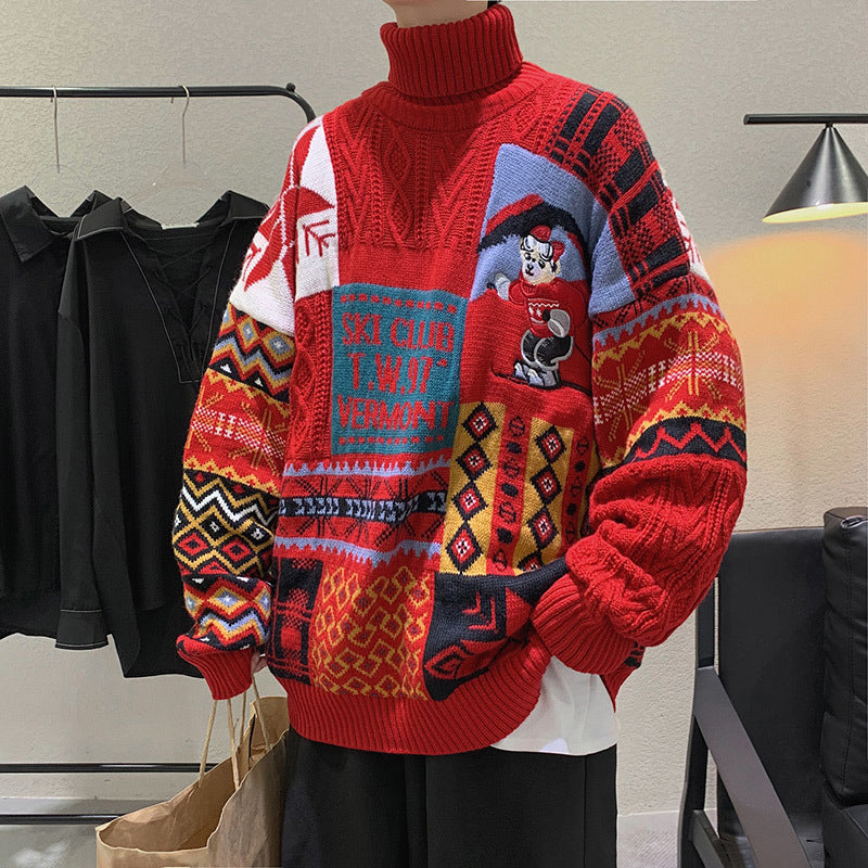 Christmas Sweater Men's And Women's Autumn And Winter High Collar