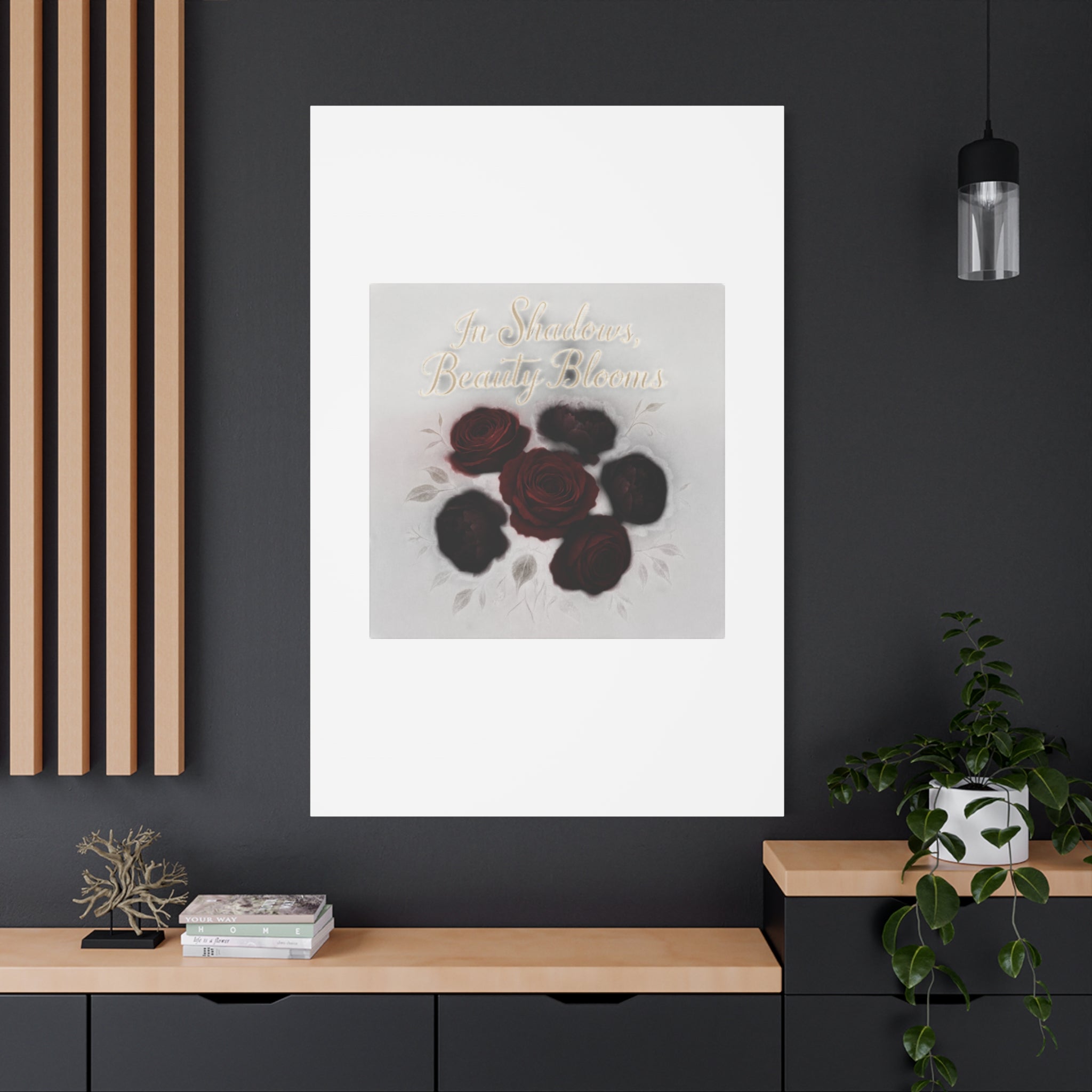 Canvas Wall Art - "In Shadows, Beauty Blooms" Dark Red Roses Stretched 1.25"