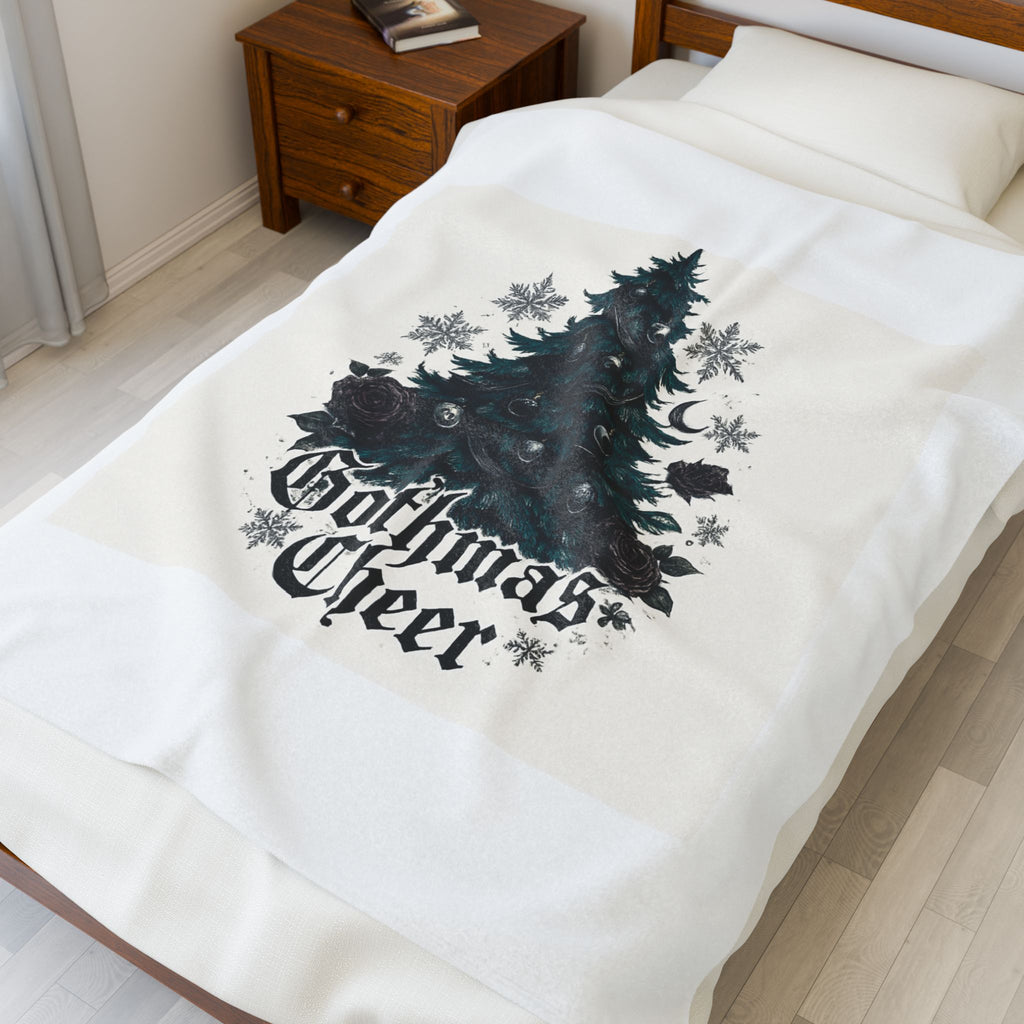 Gothmas Cheer Velveteen Plush Blanket — Gothic Christmas Tree Holiday Throw