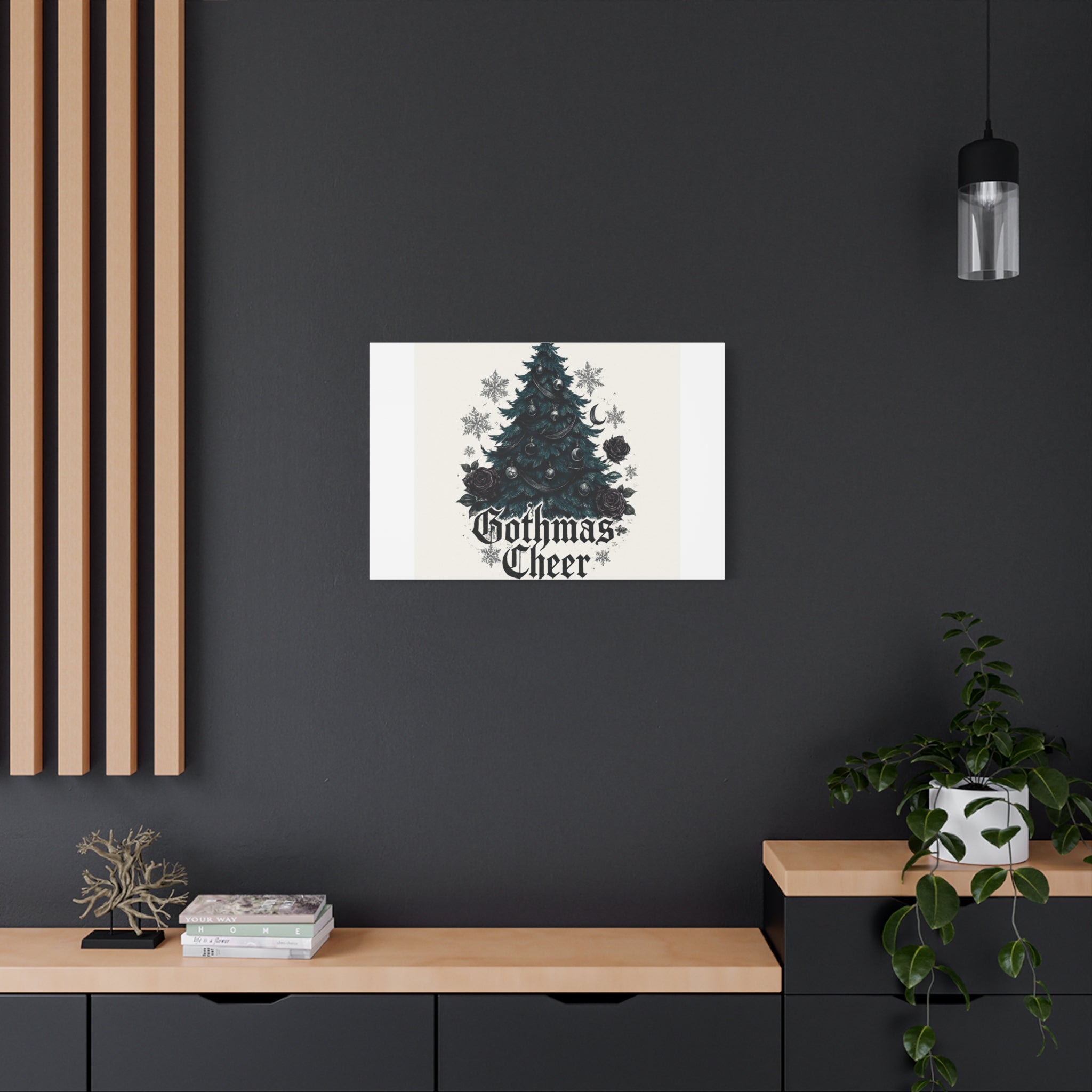 Gothmas Cheer Canvas Art — Gothic Christmas Tree Wall Decor