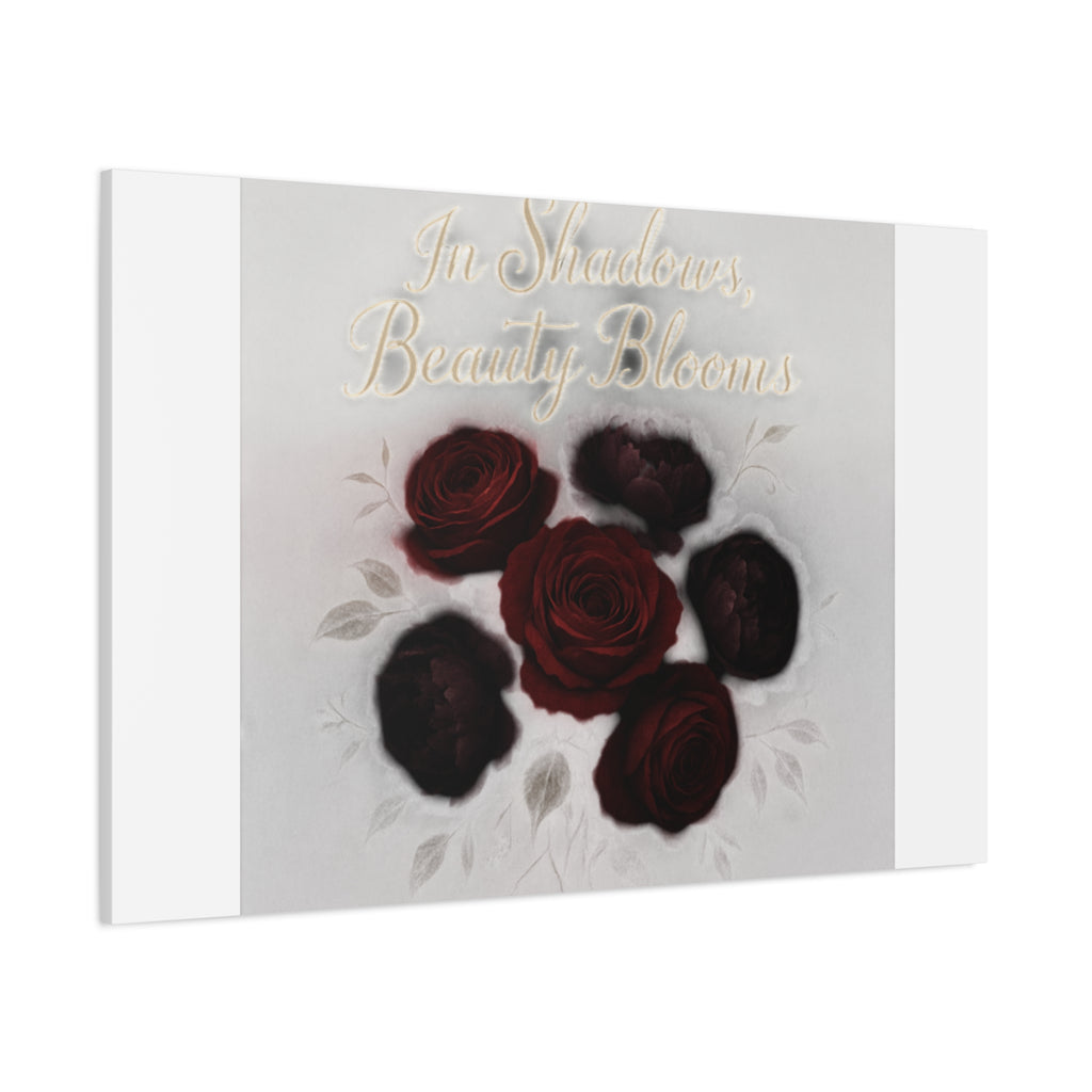 Canvas Wall Art - "In Shadows, Beauty Blooms" Dark Red Roses Stretched 1.25"
