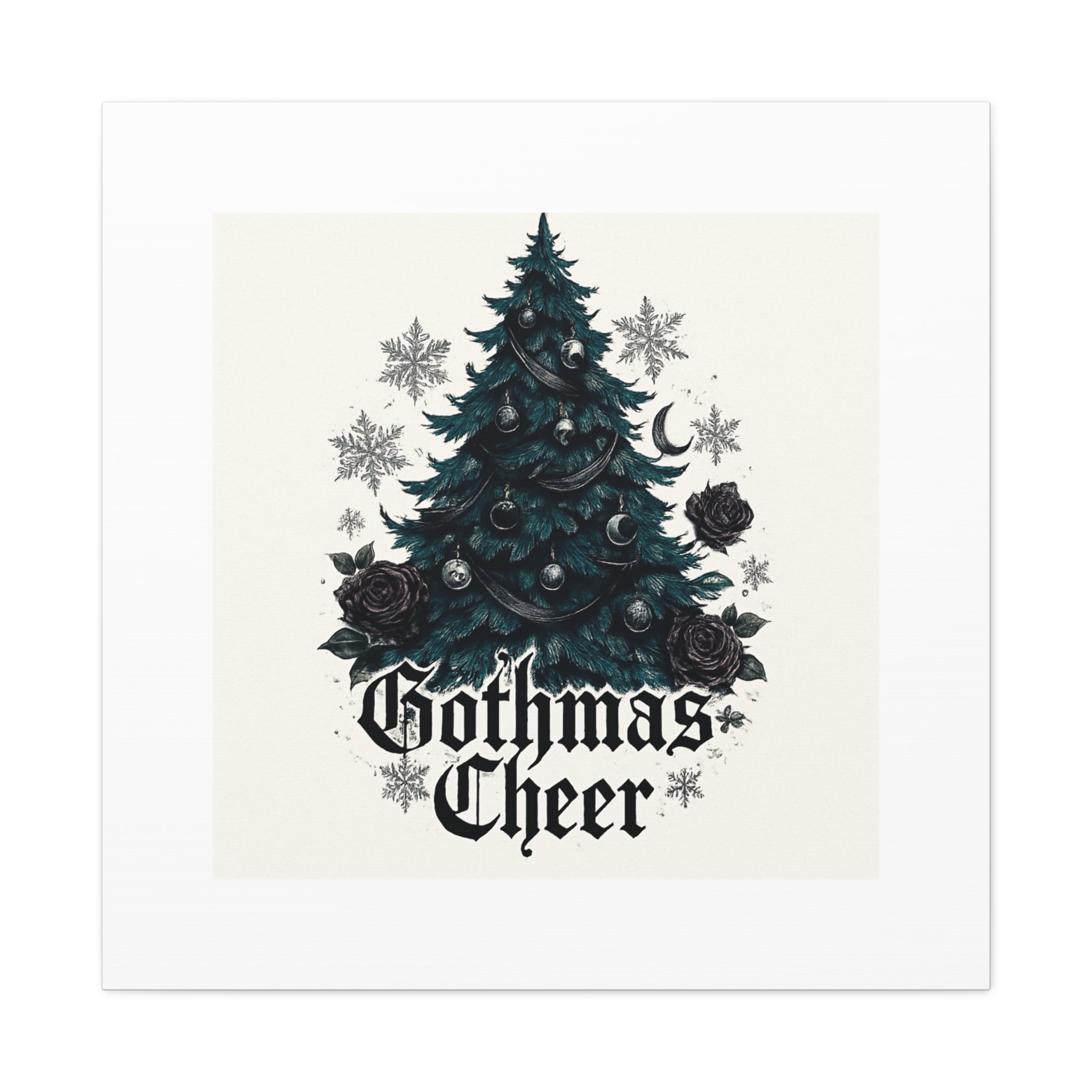 Gothmas Cheer Canvas Art — Gothic Christmas Tree Wall Decor