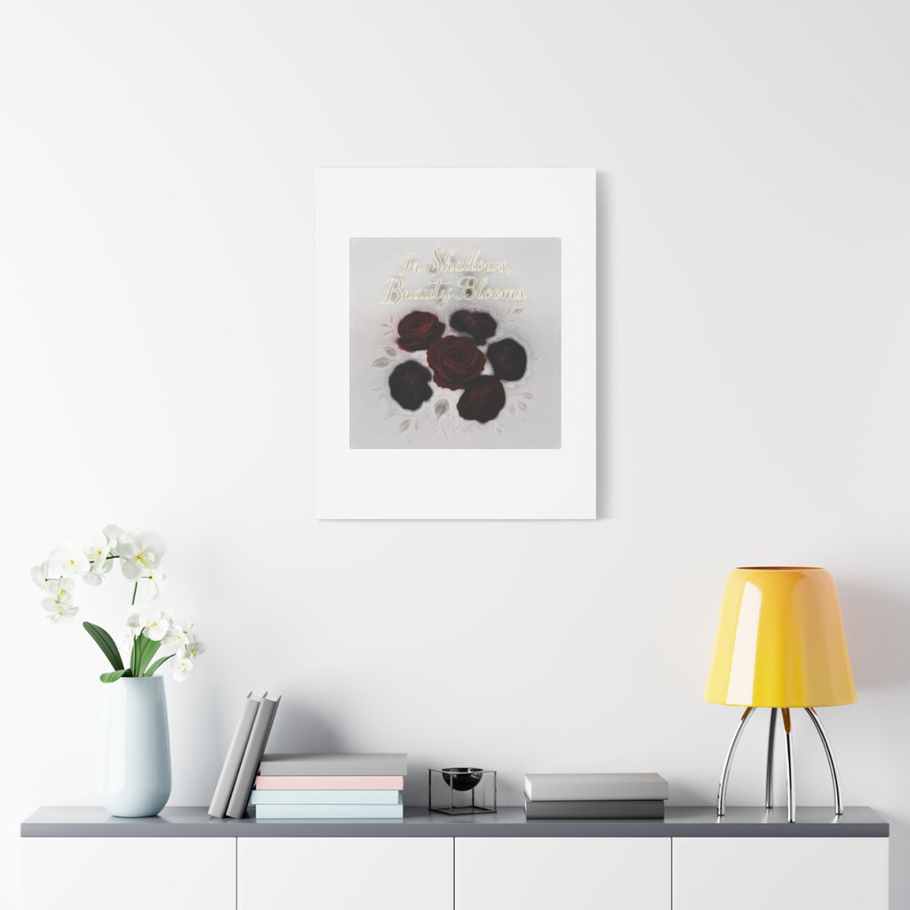 Canvas Wall Art - "In Shadows, Beauty Blooms" Dark Red Roses Stretched 1.25"