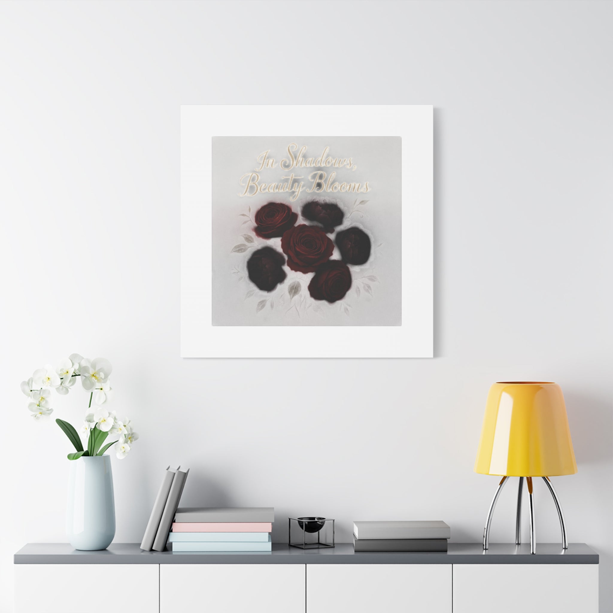 Canvas Wall Art - "In Shadows, Beauty Blooms" Dark Red Roses Stretched 1.25"