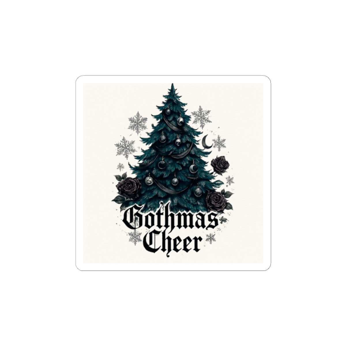 Gothmas Cheer Sticker — Gothic Christmas Tree Kiss-Cut Sticker