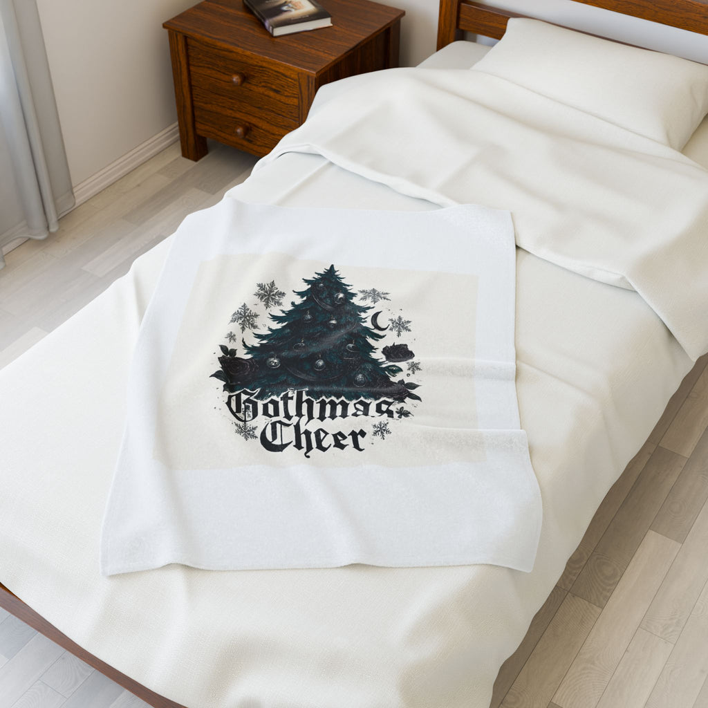 Gothmas Cheer Velveteen Plush Blanket — Gothic Christmas Tree Holiday Throw