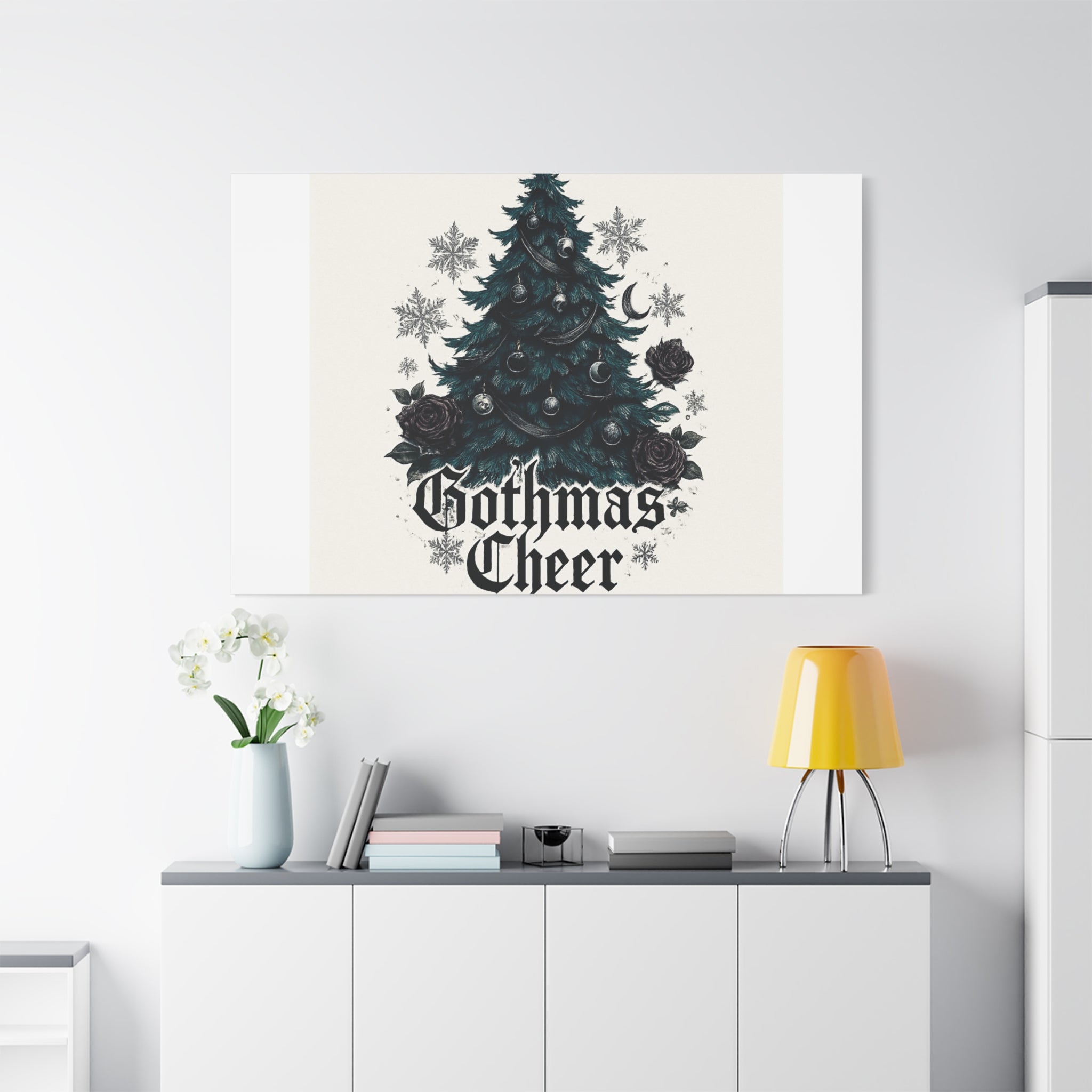 Gothmas Cheer Canvas Art — Gothic Christmas Tree Wall Decor