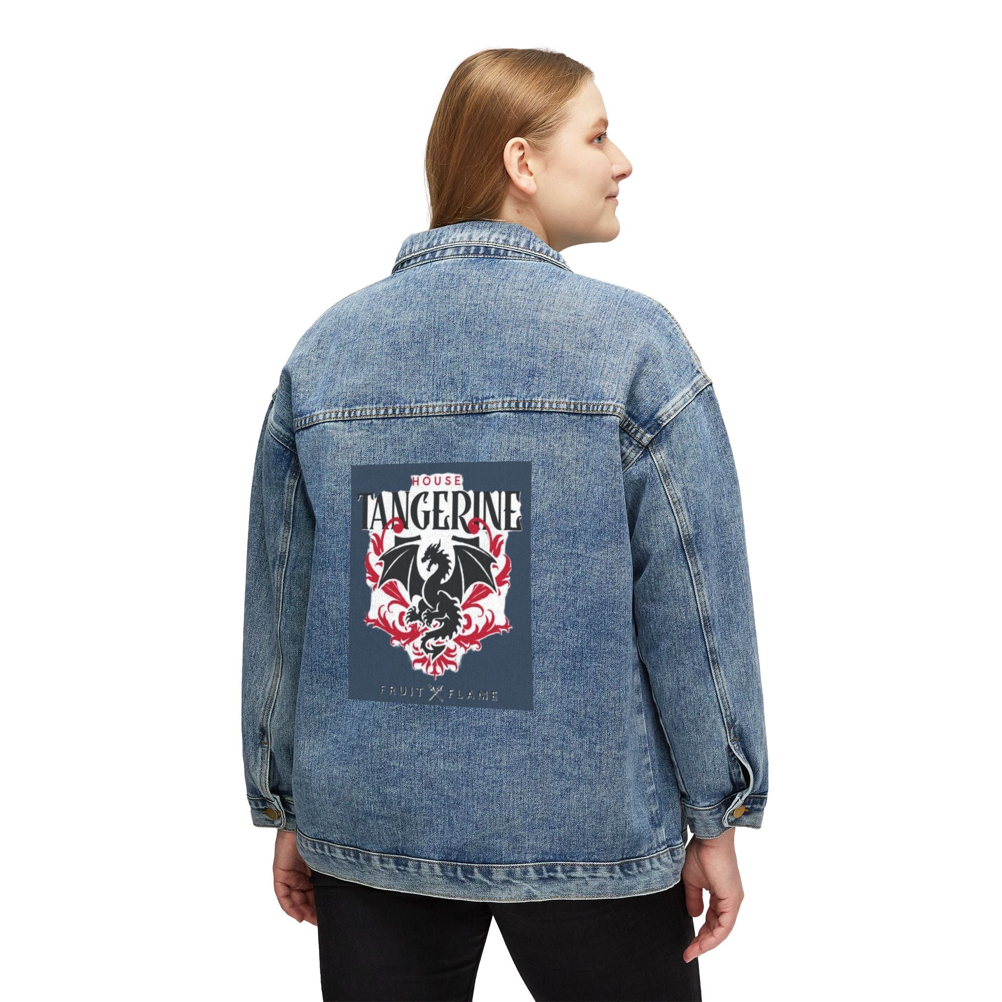 Women's Denim Jacket - 'Cool Santa' Biker Graphic Back Patch, Holiday Christmas Moto Style
