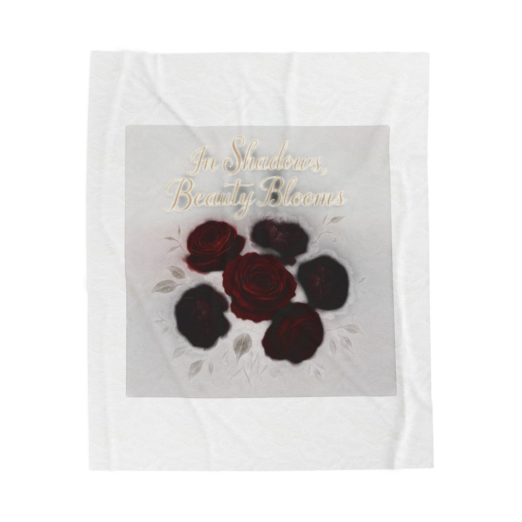 Velveteen Plush Blanket — 'In Strength Beauty Blooms' Dark Red Rose Throw