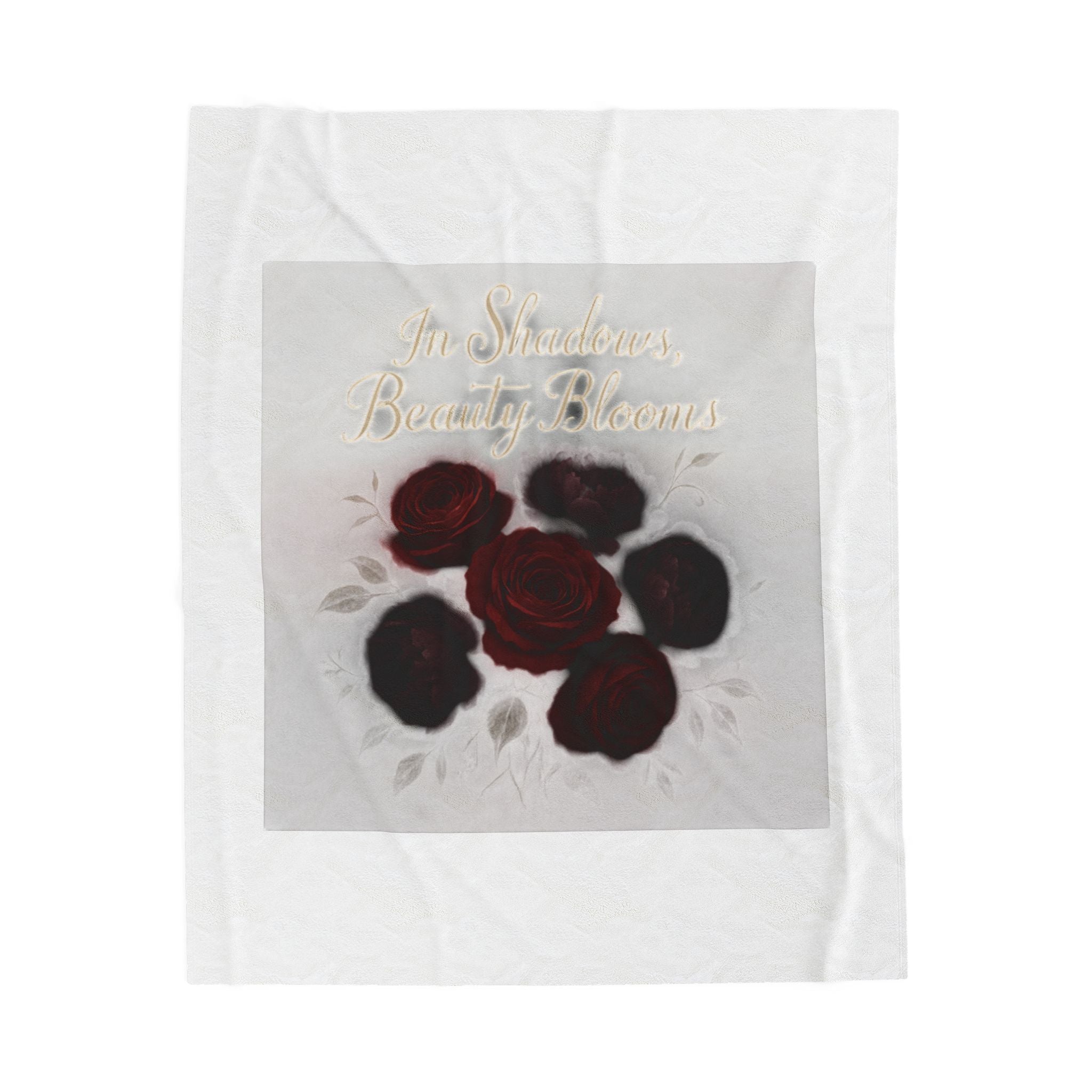 Velveteen Plush Blanket — 'In Strength Beauty Blooms' Dark Red Rose Throw