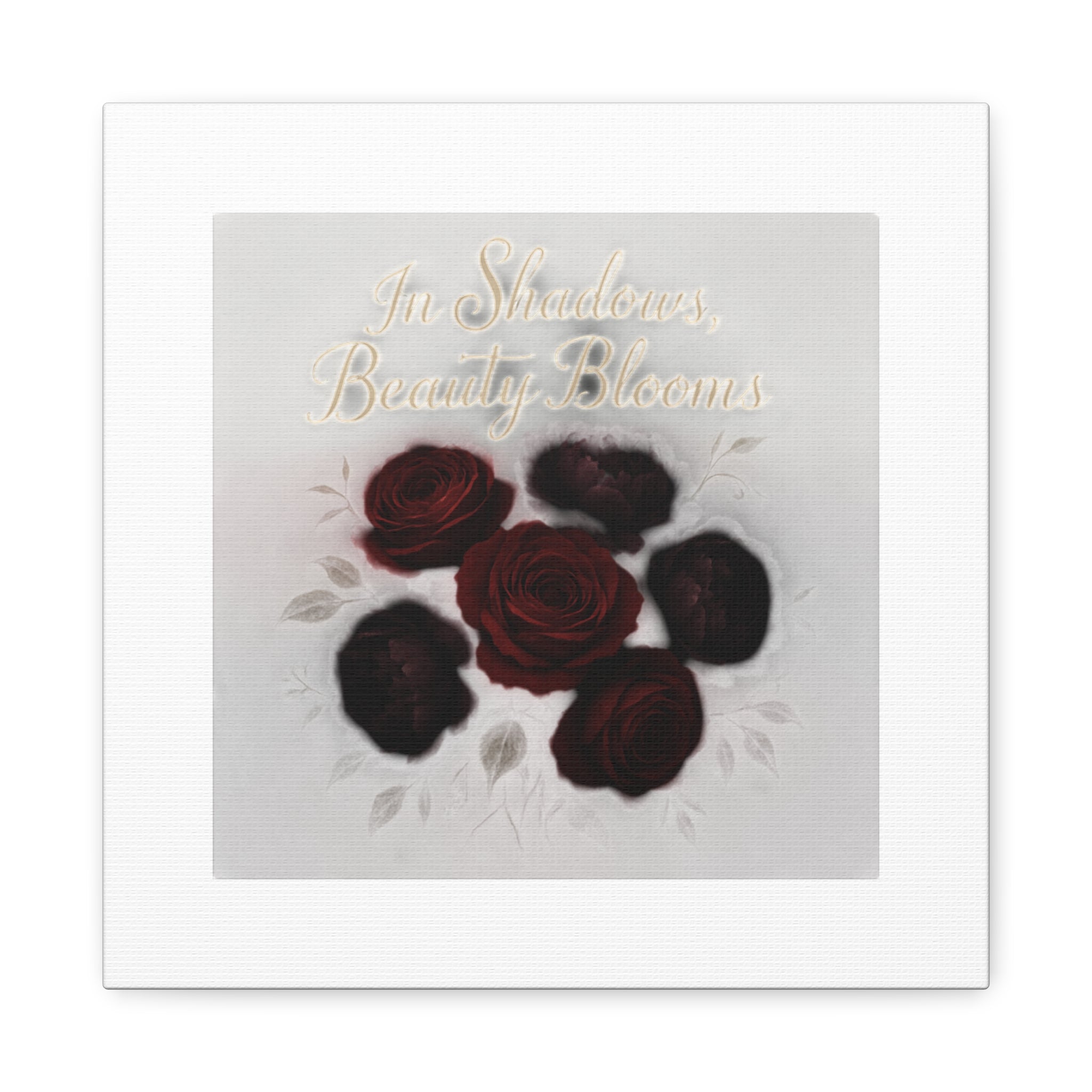 Canvas Wall Art - "In Shadows, Beauty Blooms" Dark Red Roses Stretched 1.25"