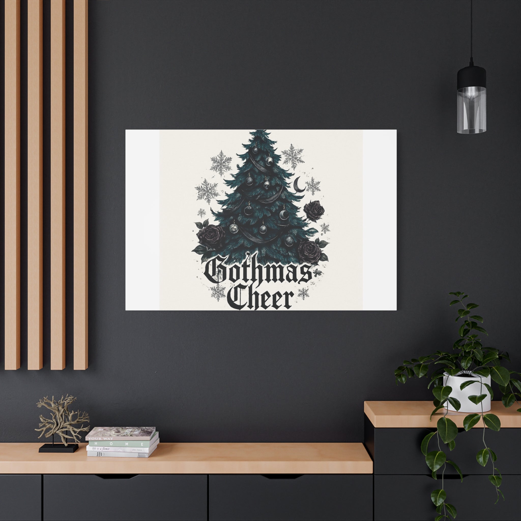 Gothmas Cheer Canvas Art — Gothic Christmas Tree Wall Decor