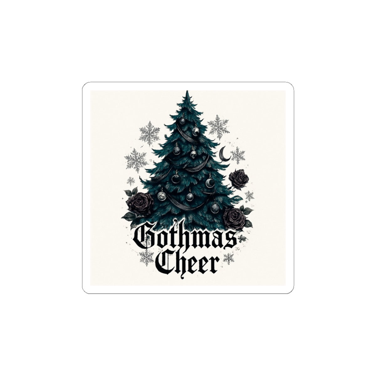 Gothmas Cheer Sticker — Gothic Christmas Tree Kiss-Cut Sticker