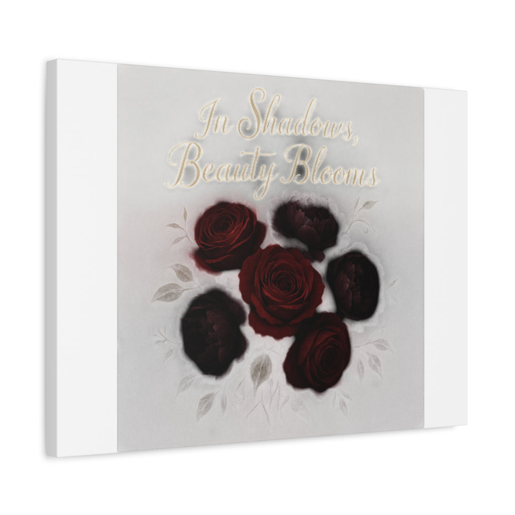 Canvas Wall Art - "In Shadows, Beauty Blooms" Dark Red Roses Stretched 1.25"