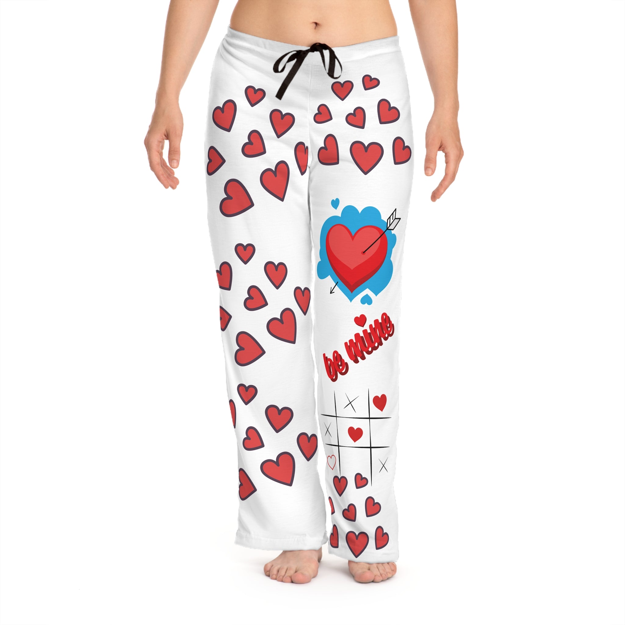 Valentine Heart Tic-Tac-Toe Women's Pajama Pants — 'Be Mine' All-Over Print