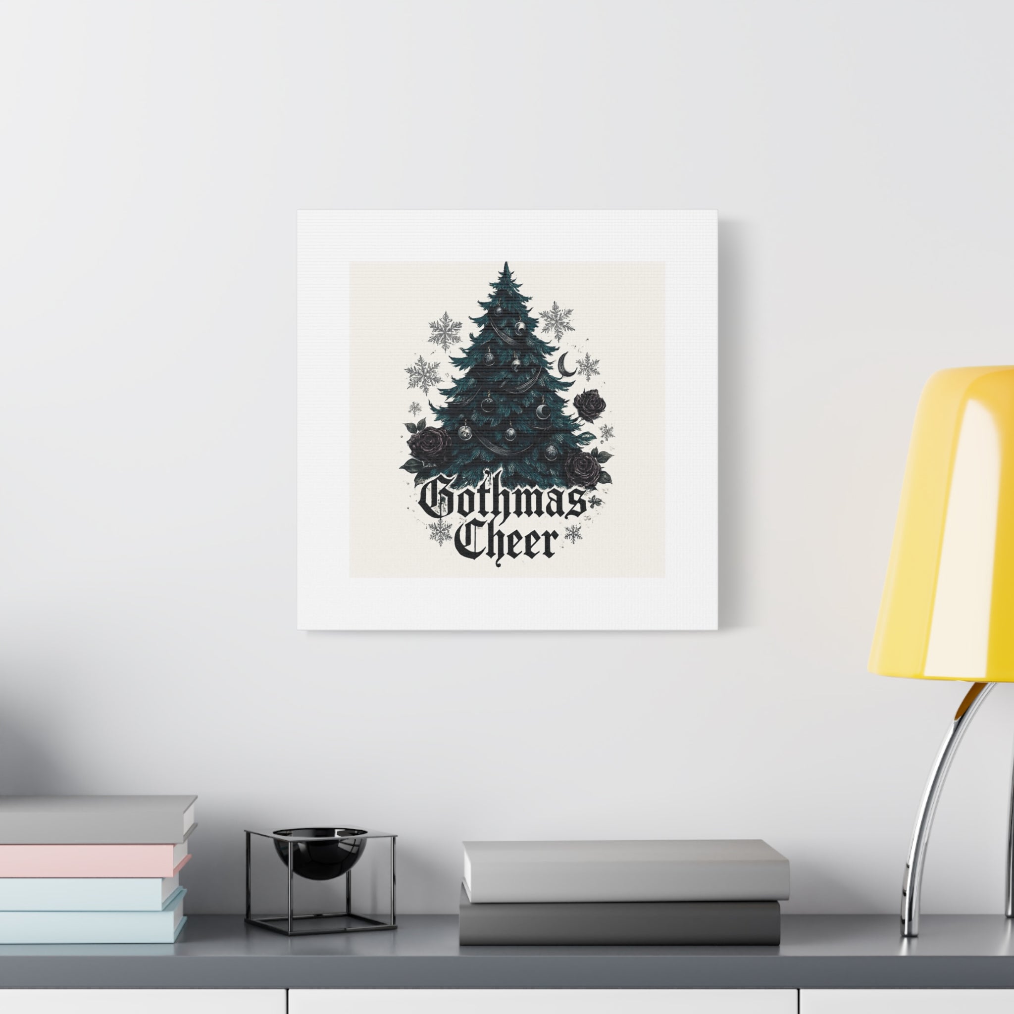 Gothmas Cheer Canvas Art — Gothic Christmas Tree Wall Decor