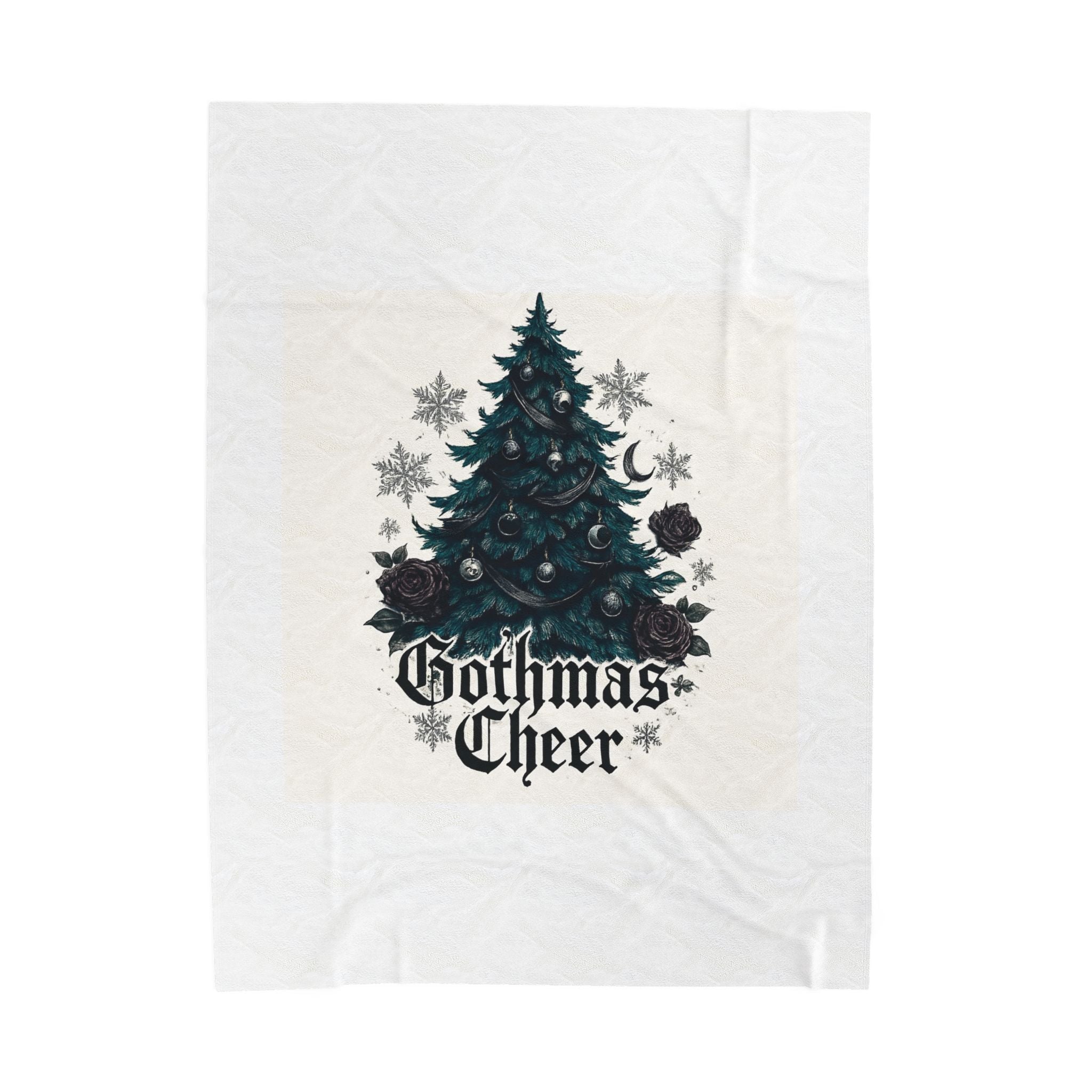 Gothmas Cheer Velveteen Plush Blanket — Gothic Christmas Tree Holiday Throw