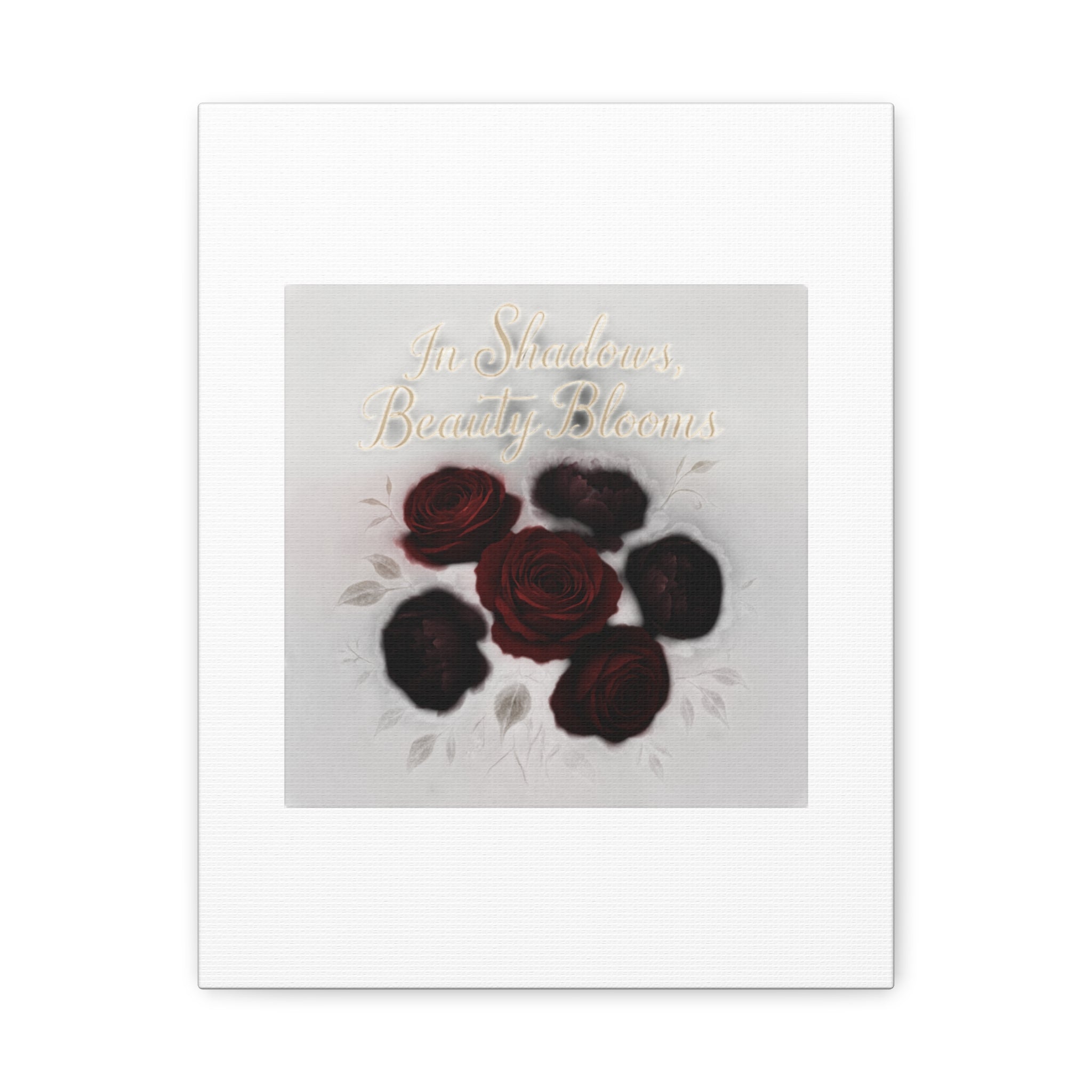 Canvas Wall Art - "In Shadows, Beauty Blooms" Dark Red Roses Stretched 1.25"
