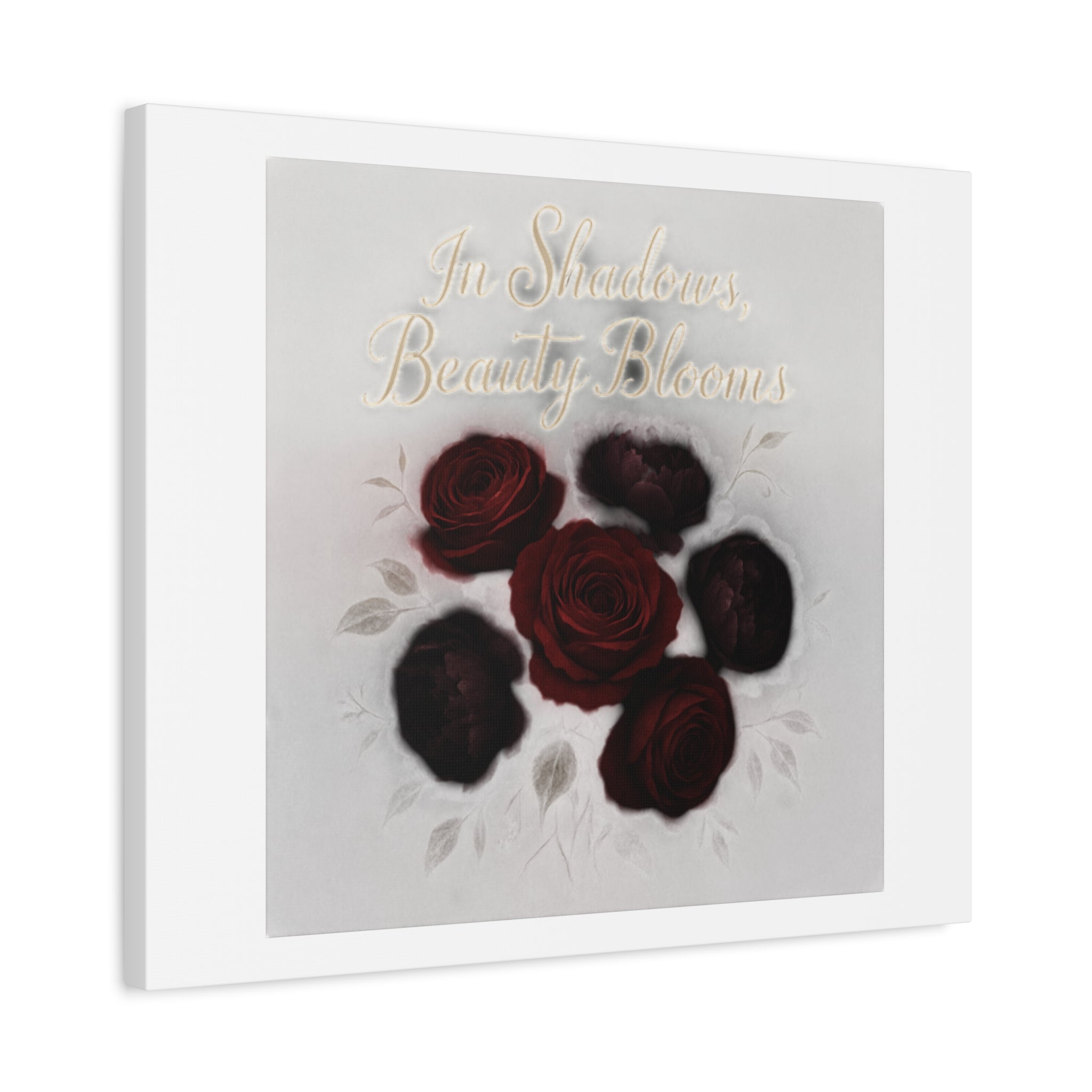 Canvas Wall Art - "In Shadows, Beauty Blooms" Dark Red Roses Stretched 1.25"