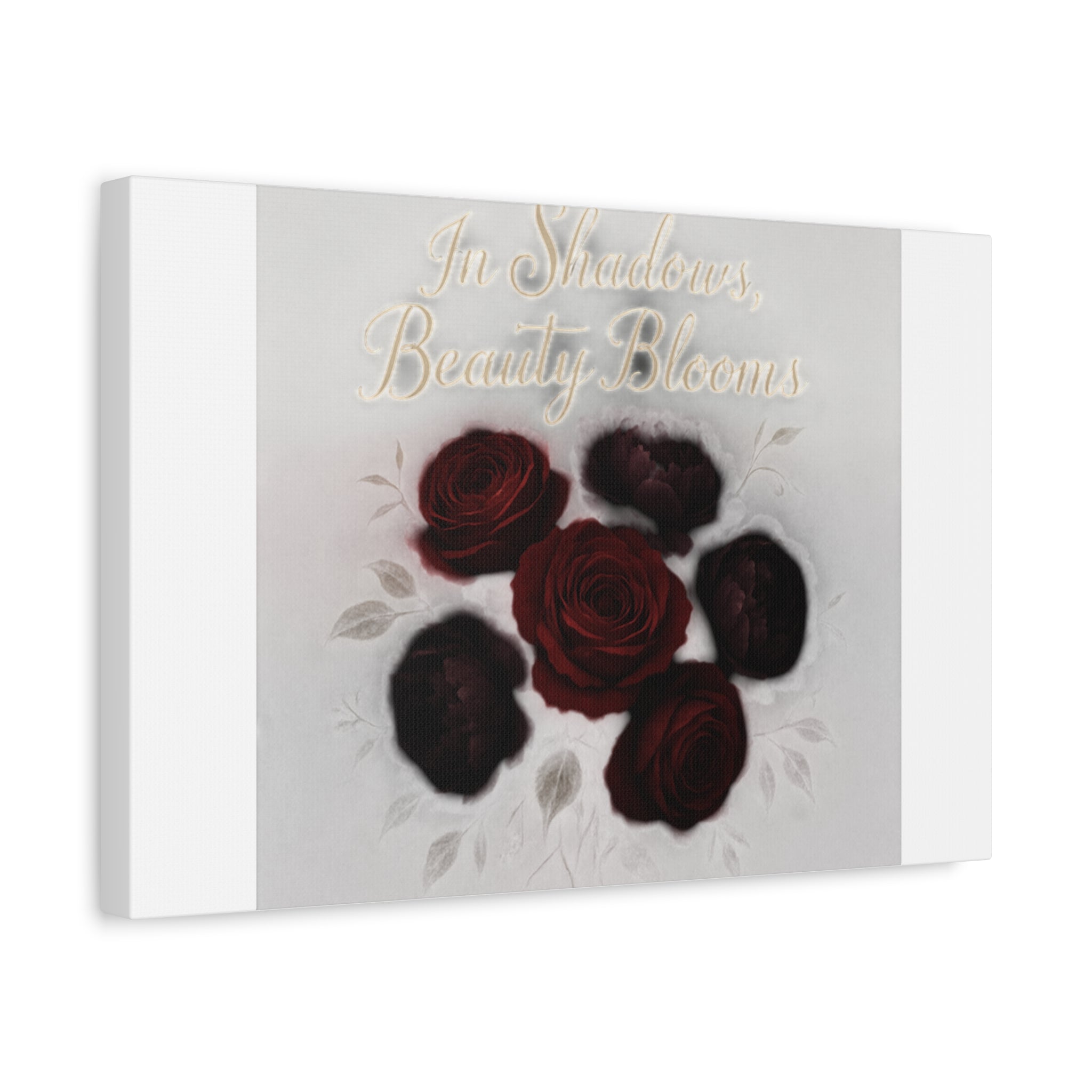 Canvas Wall Art - "In Shadows, Beauty Blooms" Dark Red Roses Stretched 1.25"