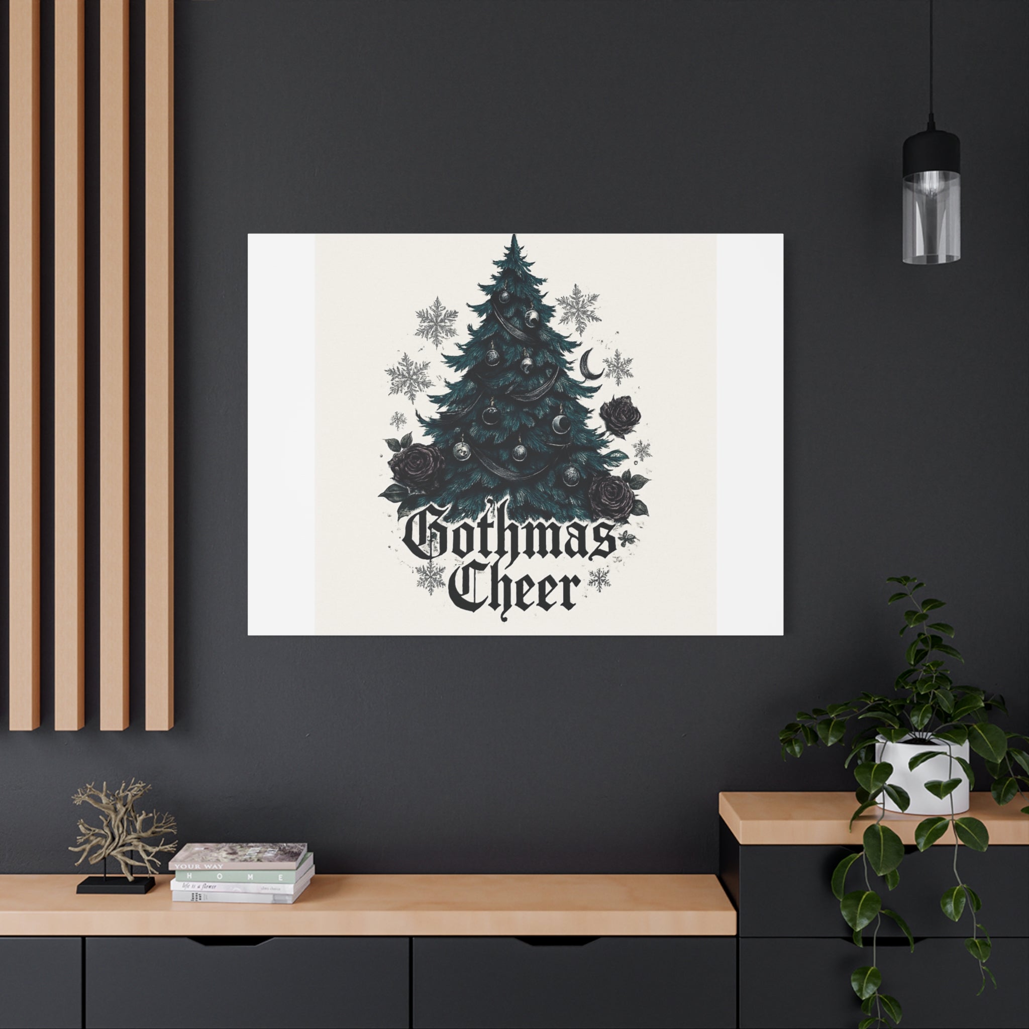 Gothmas Cheer Canvas Art — Gothic Christmas Tree Wall Decor