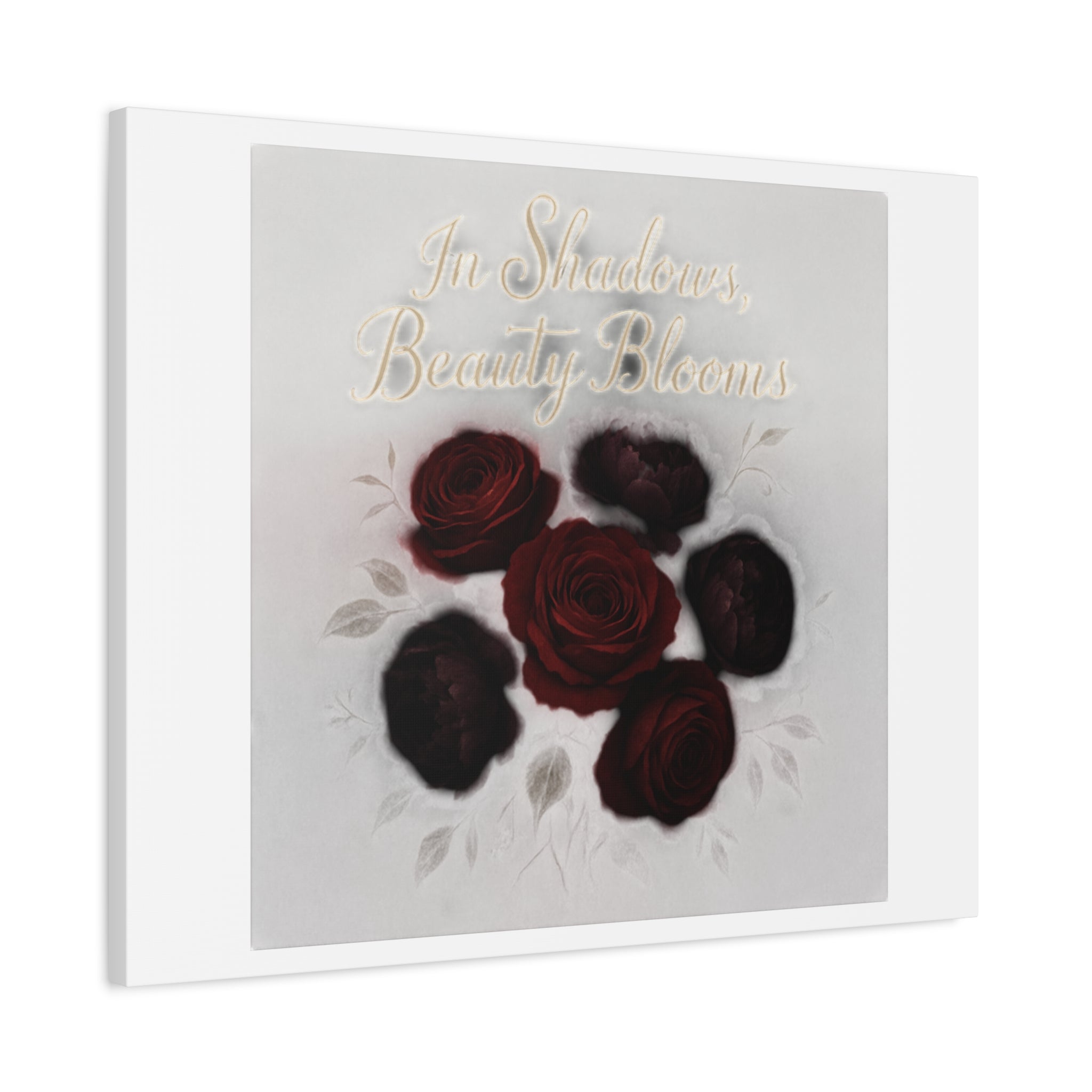 Canvas Wall Art - "In Shadows, Beauty Blooms" Dark Red Roses Stretched 1.25"