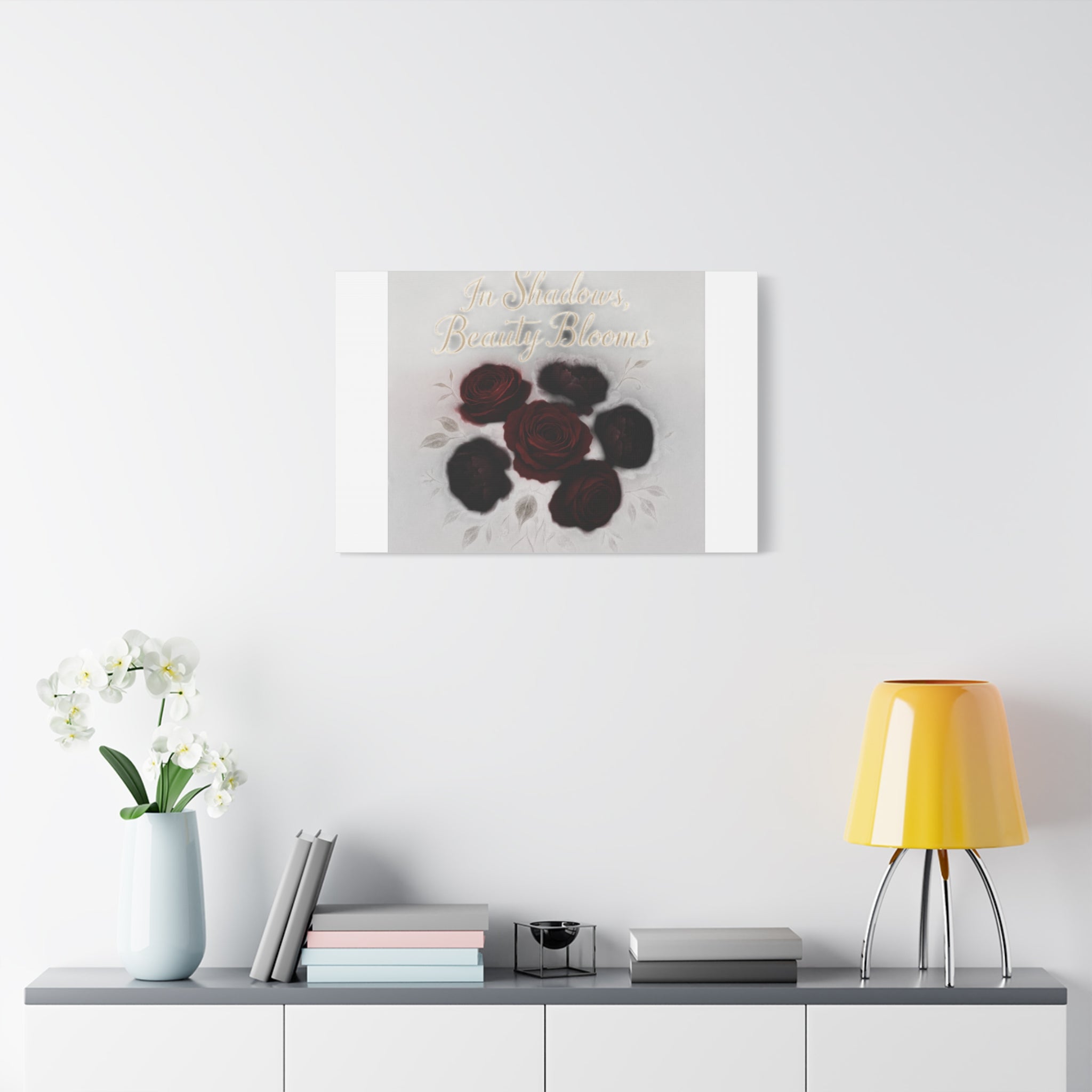 Canvas Wall Art - "In Shadows, Beauty Blooms" Dark Red Roses Stretched 1.25"