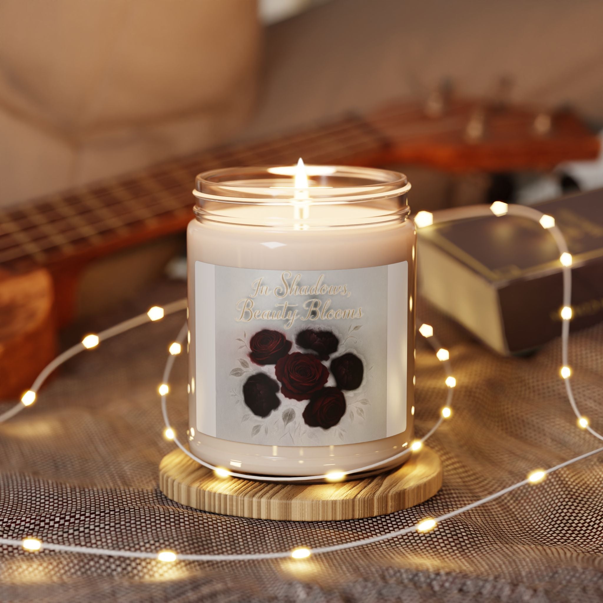 Rose & Amber Scented Soy Candle — 9oz Jar (Warm Floral, 'Midnight Bloom')