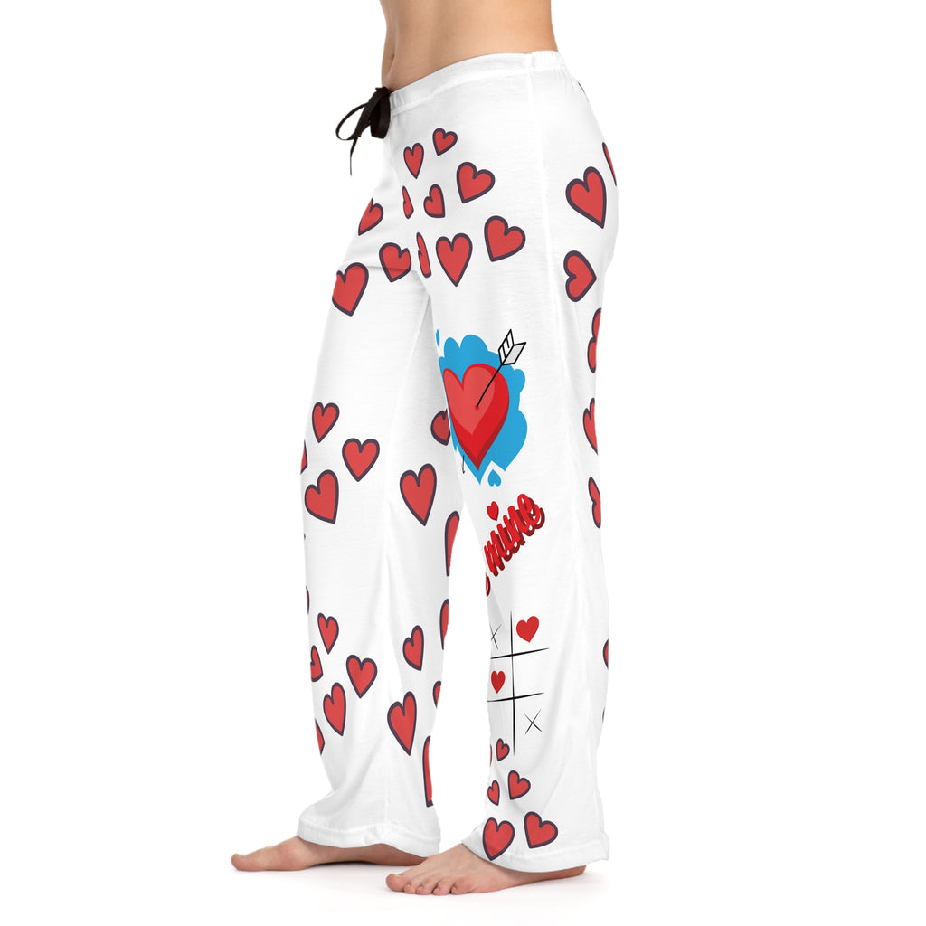 Valentine Heart Tic-Tac-Toe Women's Pajama Pants — 'Be Mine' All-Over Print